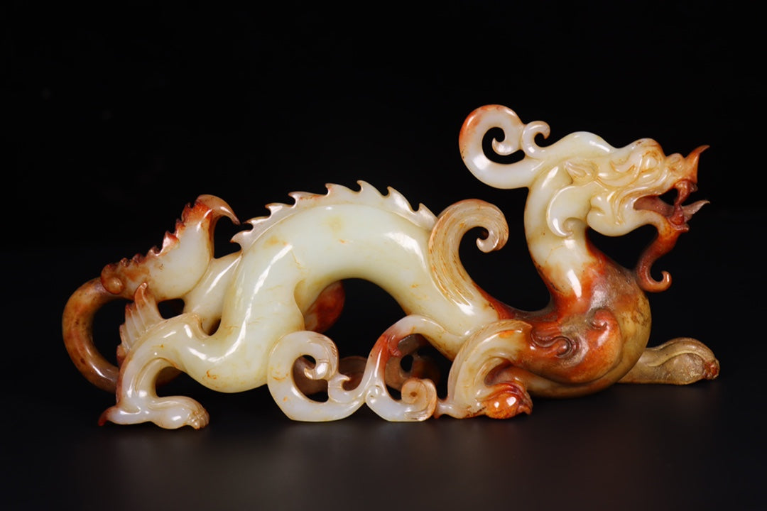 A0545 Superb Vintage Chinese Hetian Jade Carved Fortune Dragon Statue