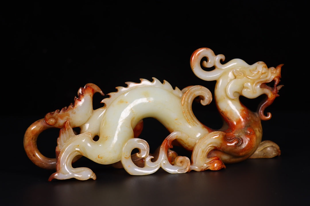 A0545 Superb Vintage Chinese Hetian Jade Carved Fortune Dragon Statue