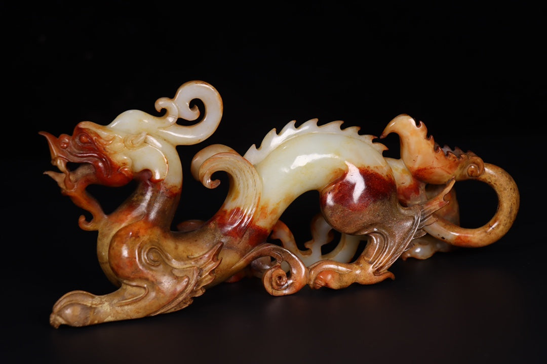 A0545 Superb Vintage Chinese Hetian Jade Carved Fortune Dragon Statue