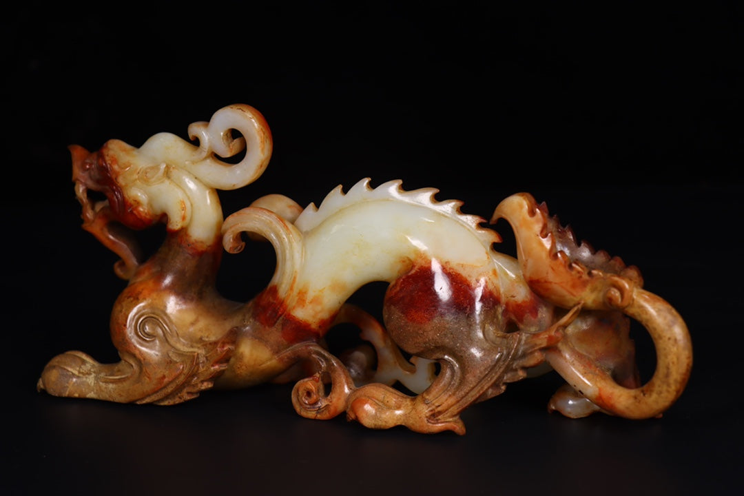 A0545 Superb Vintage Chinese Hetian Jade Carved Fortune Dragon Statue