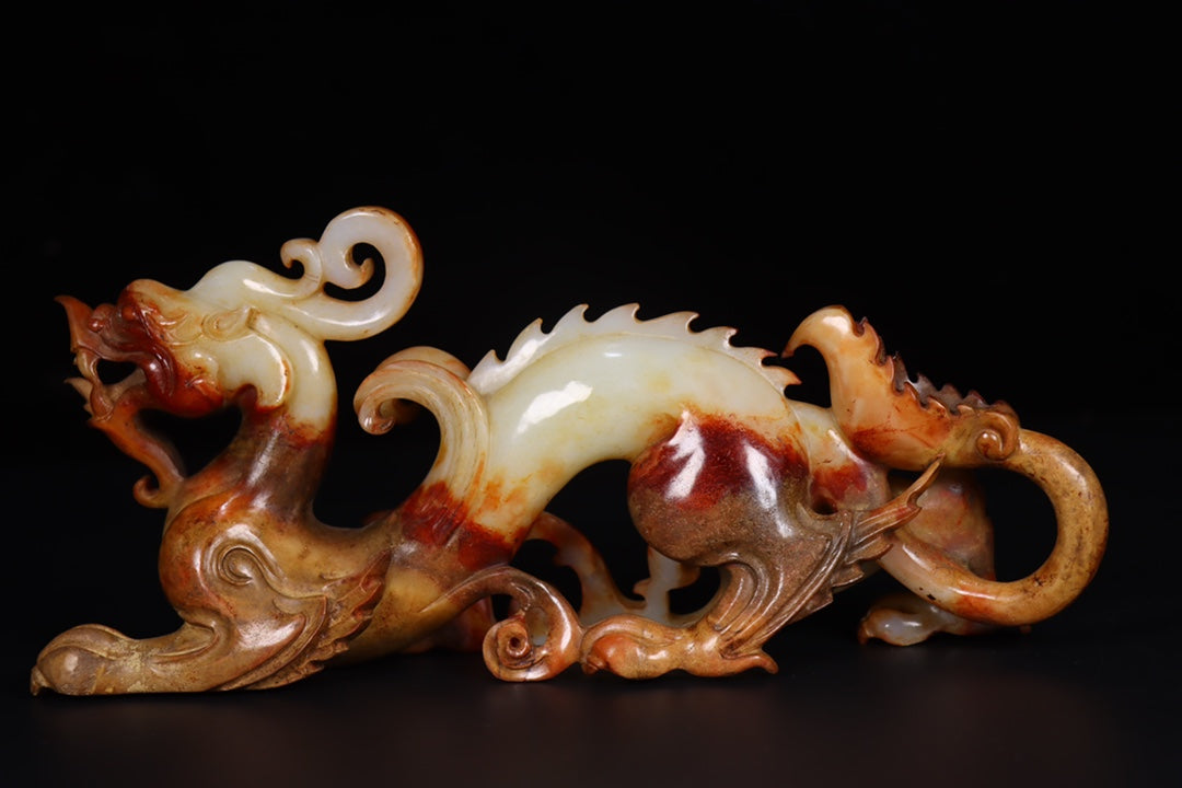 A0545 Superb Vintage Chinese Hetian Jade Carved Fortune Dragon Statue