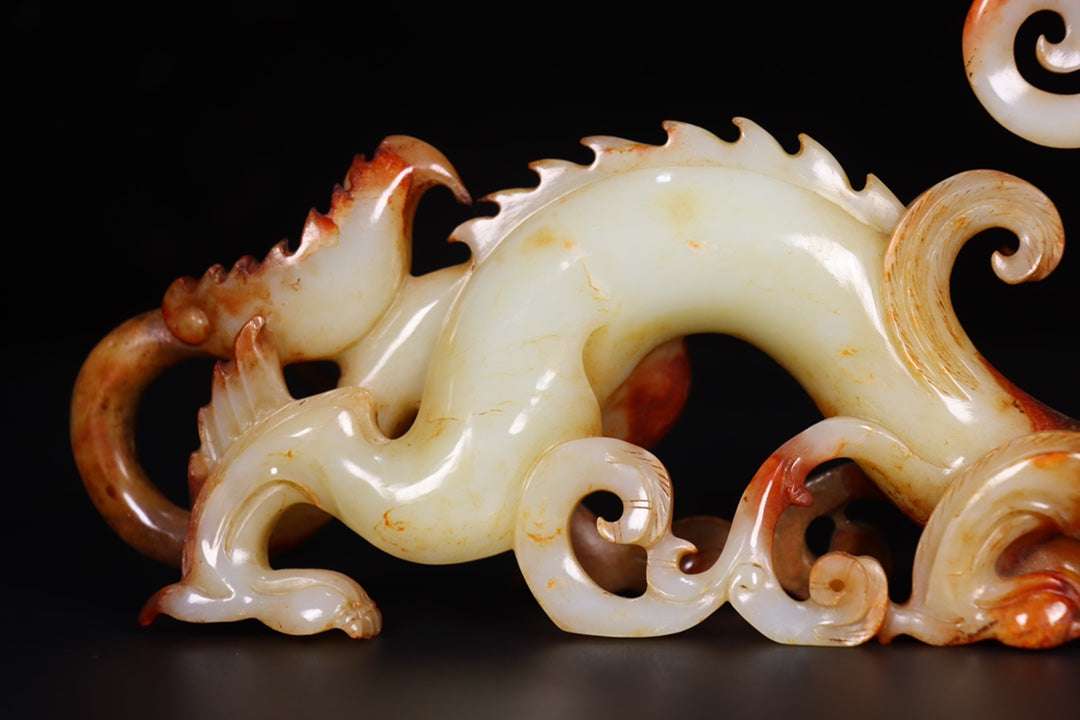 A0545 Superb Vintage Chinese Hetian Jade Carved Fortune Dragon Statue
