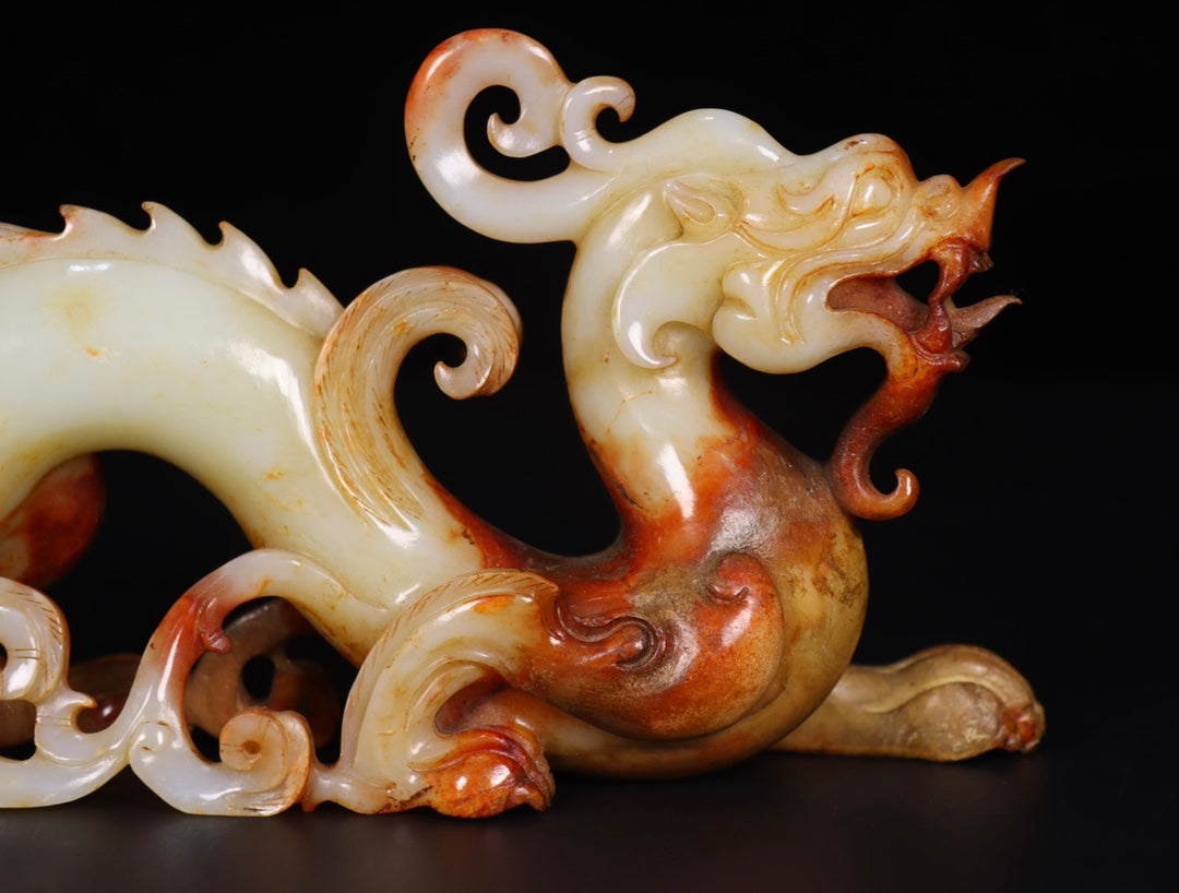 A0545 Superb Vintage Chinese Hetian Jade Carved Fortune Dragon Statue