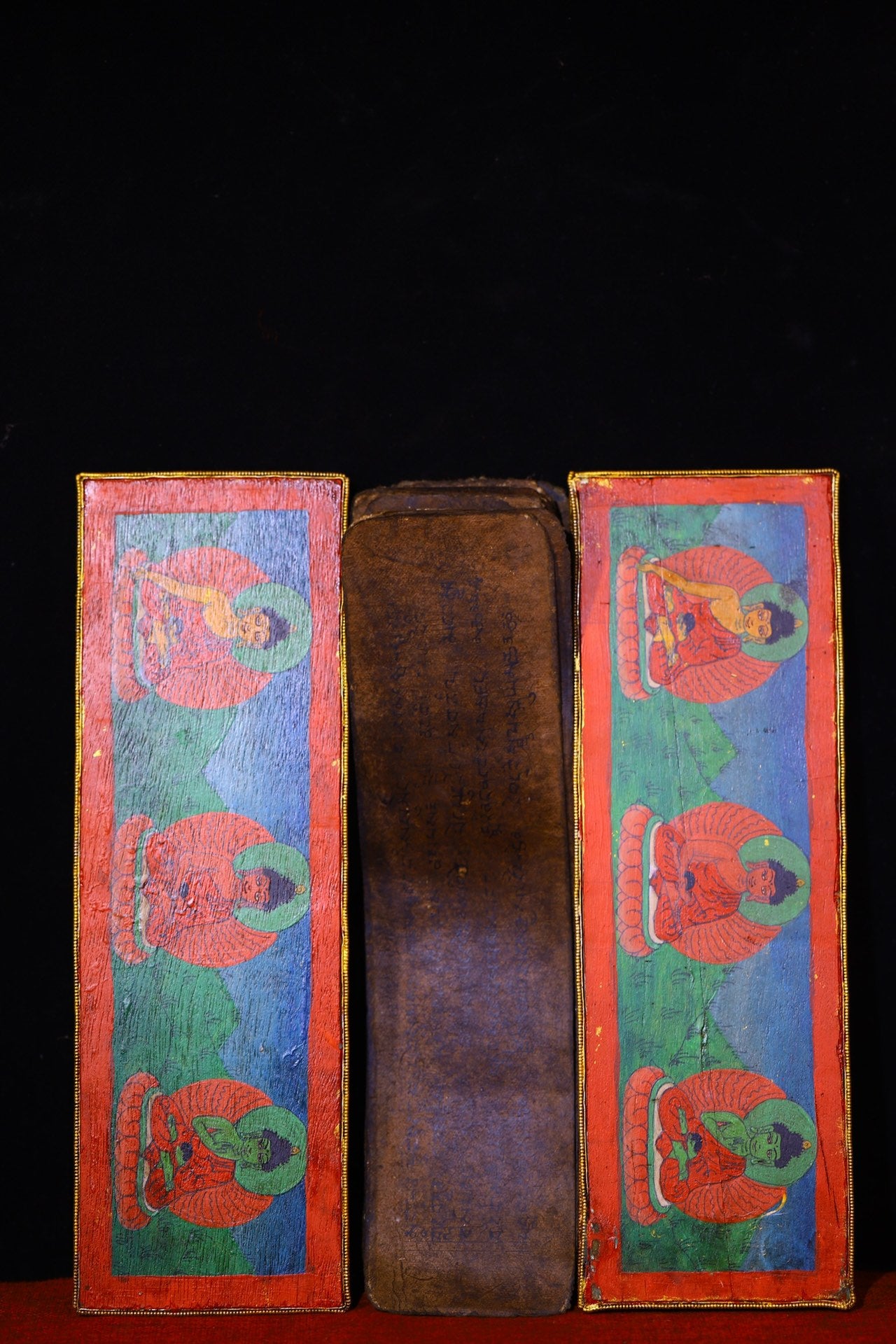 A0550 Vintage Buddhism Handwriting Sutra Book w Gold Wires Inlay Gem Cover