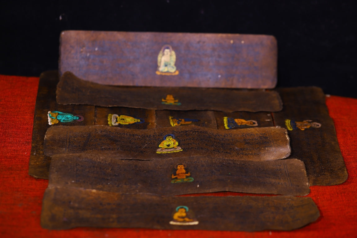 A0550 Vintage Buddhism Handwriting Sutra Book w Gold Wires Inlay Gem Cover