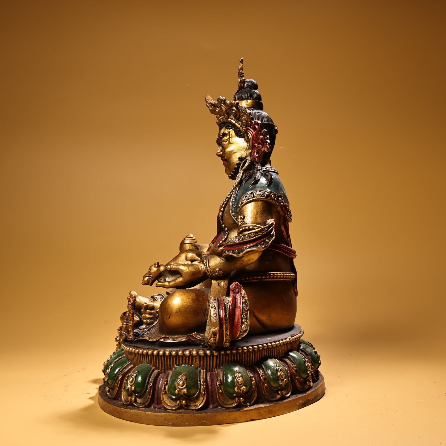 A0552 Tibetan Buddhism Colored Drawing Gilt Gold Copper Yellow Jambhala Statue