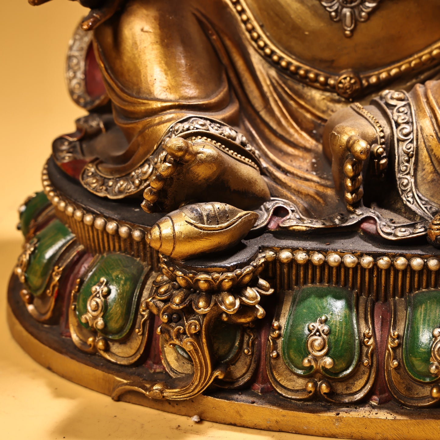 A0552 Tibetan Buddhism Colored Drawing Gilt Gold Copper Yellow Jambhala Statue