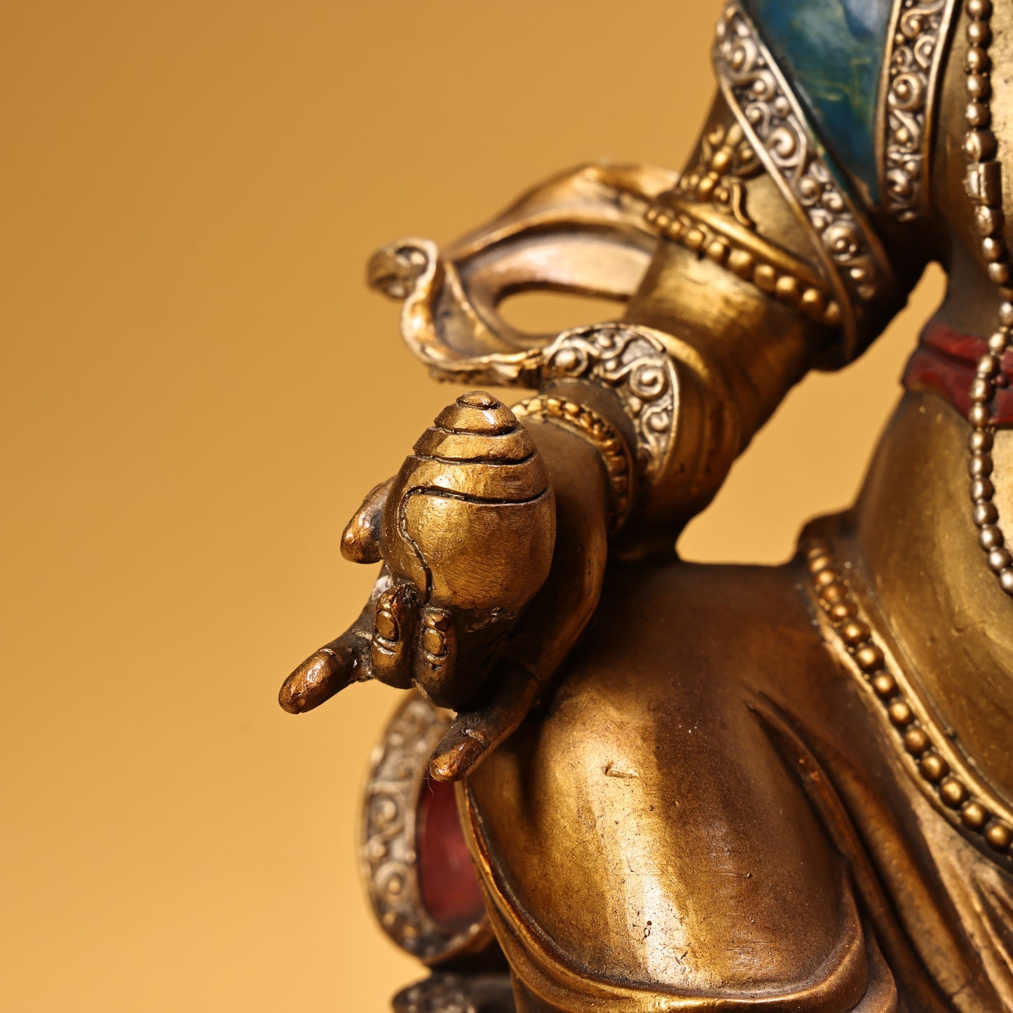 A0552 Tibetan Buddhism Colored Drawing Gilt Gold Copper Yellow Jambhala Statue