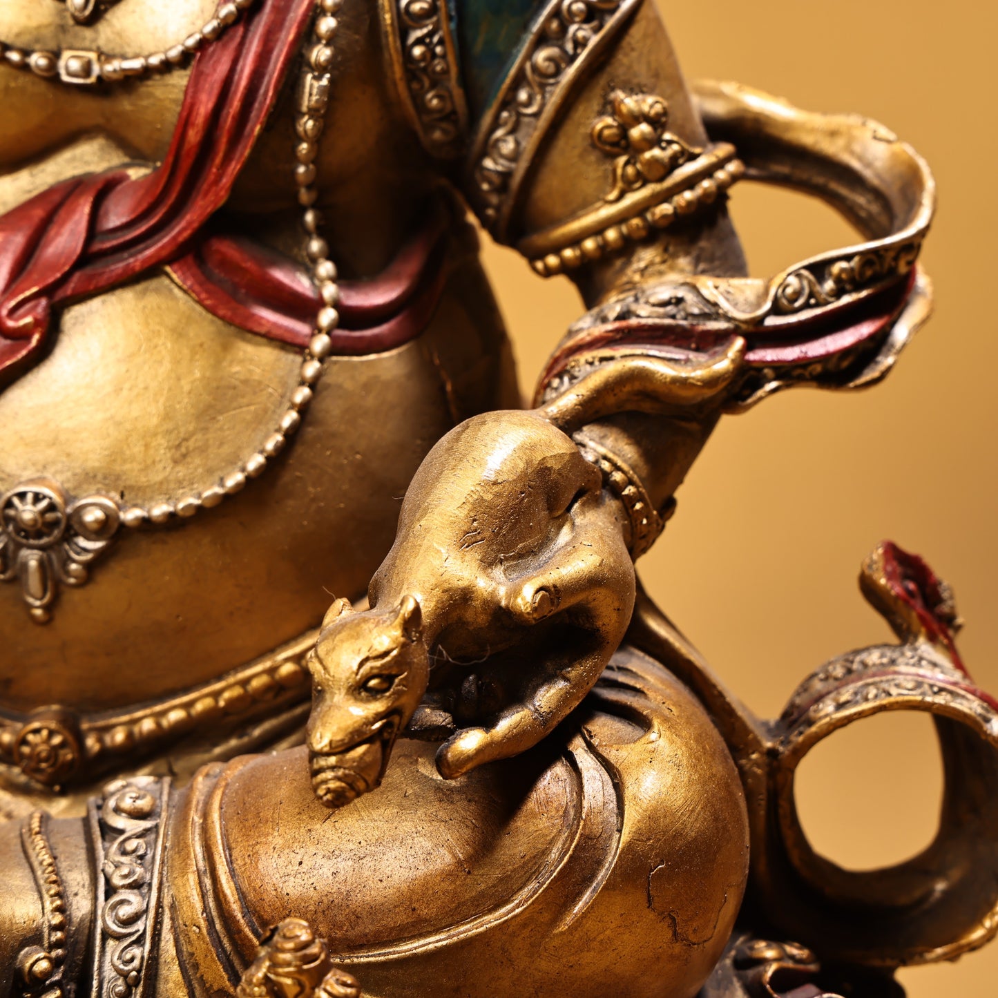 A0552 Tibetan Buddhism Colored Drawing Gilt Gold Copper Yellow Jambhala Statue