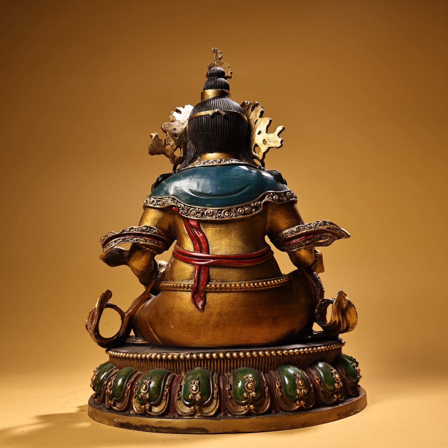 A0552 Tibetan Buddhism Colored Drawing Gilt Gold Copper Yellow Jambhala Statue