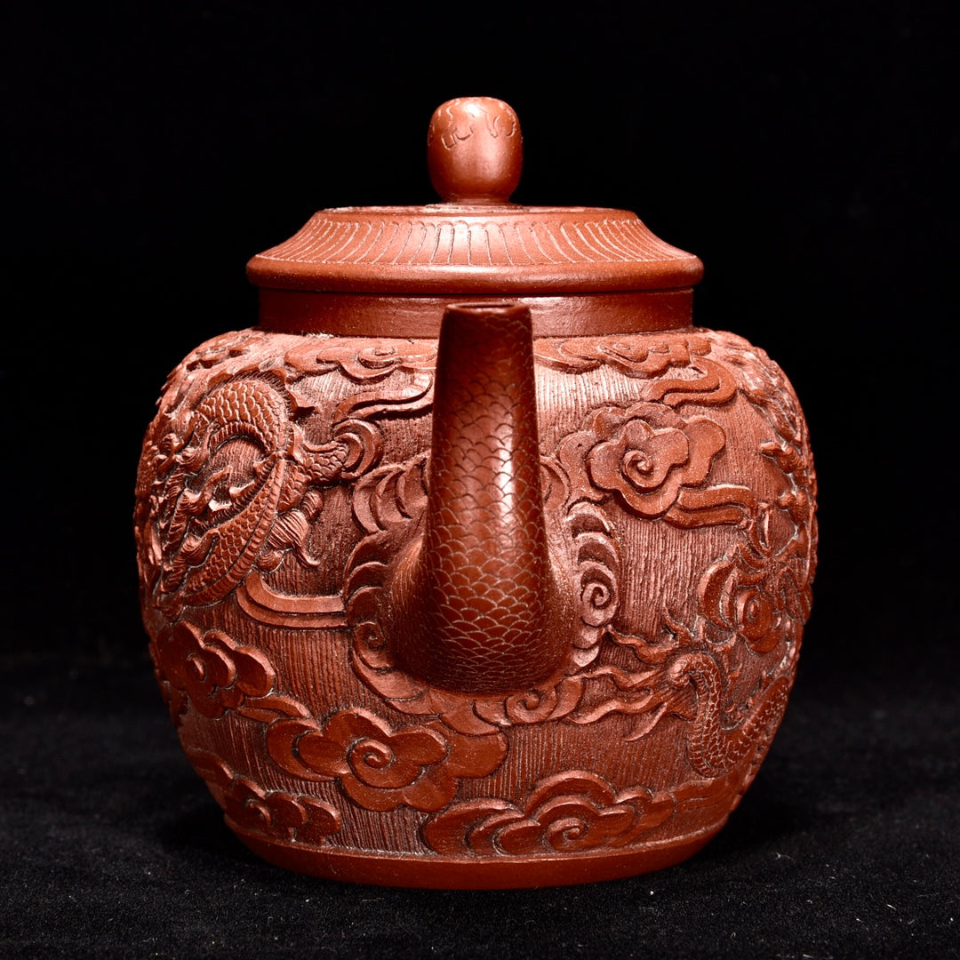 A0555 Chinese Yixing Zisha Clay Low Relief Clouds Dragon Design Teapot w Box