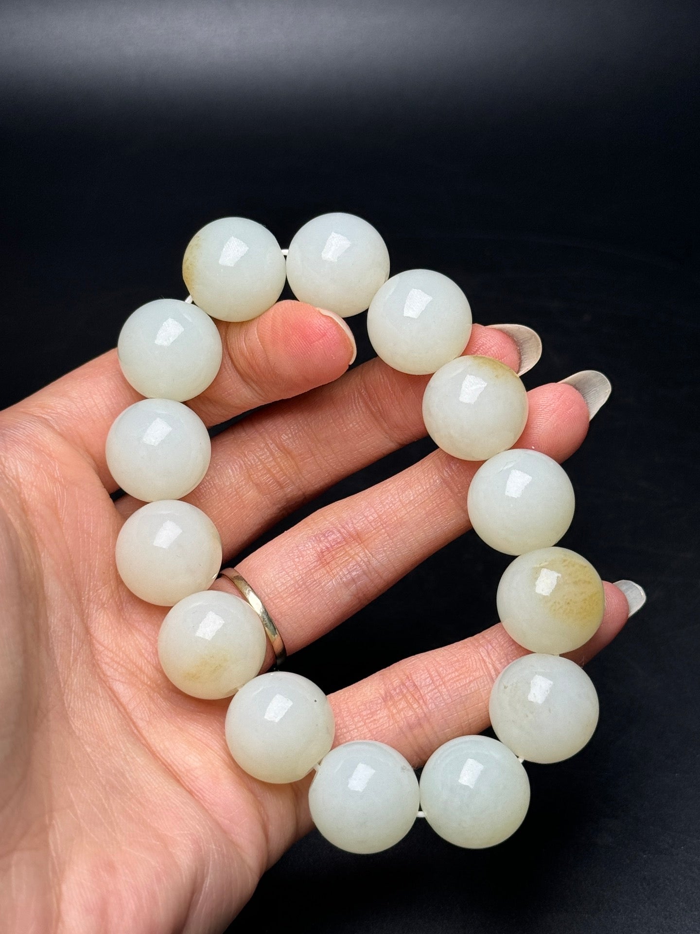 A0557 16mm Superb Chinese Natural Hetian Jade Beads Bracelet