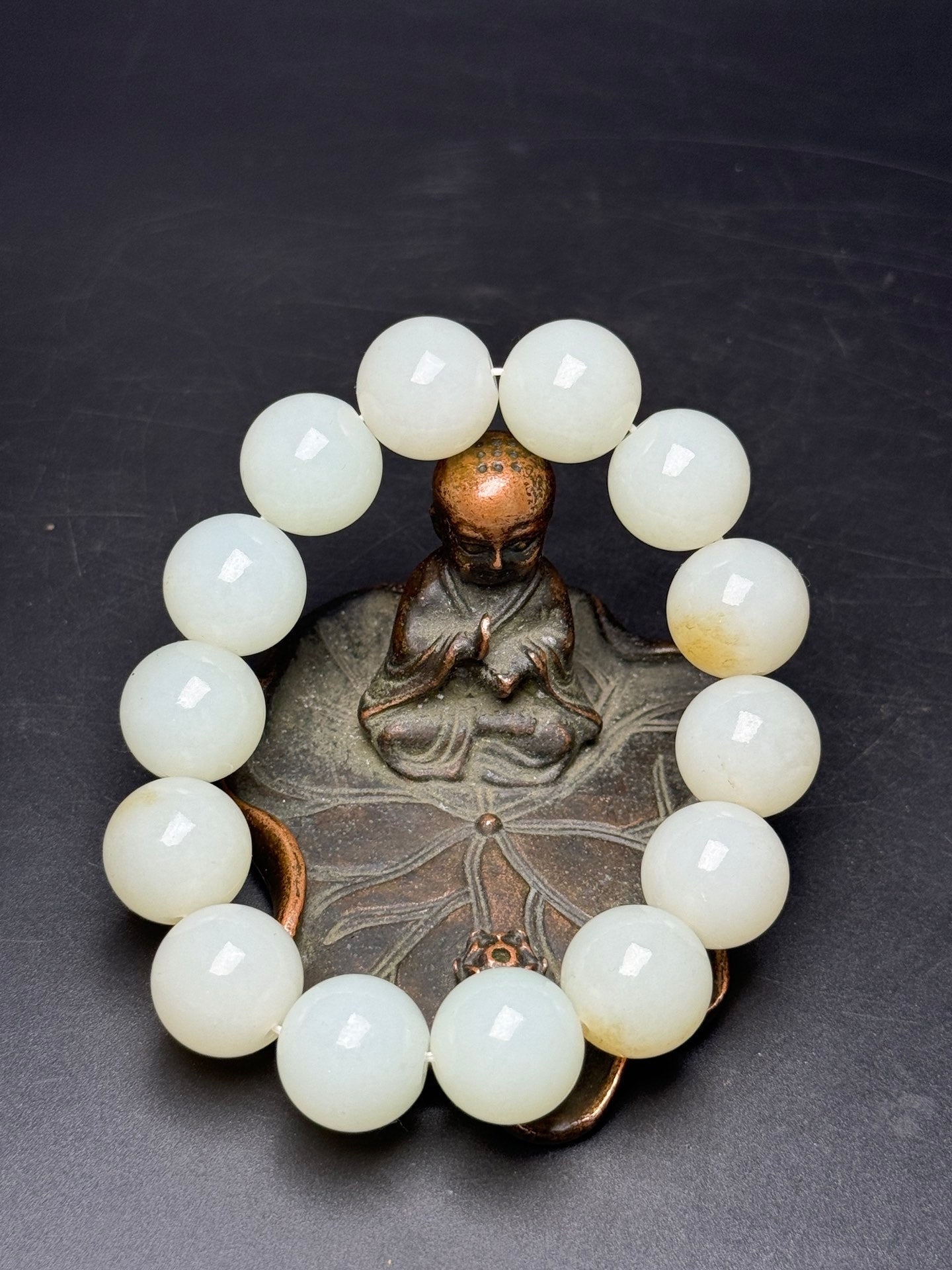 A0557 16mm Superb Chinese Natural Hetian Jade Beads Bracelet