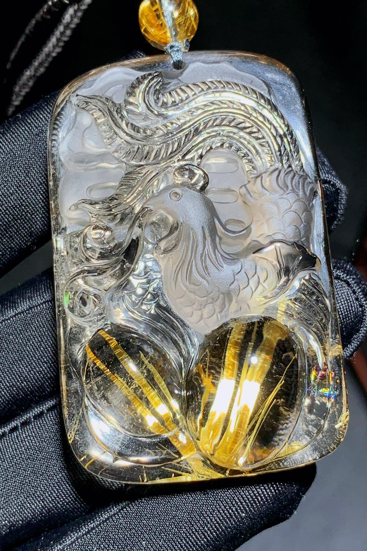 A0558 Exquisite Titanium Crystal Carved Phoenix Pendant