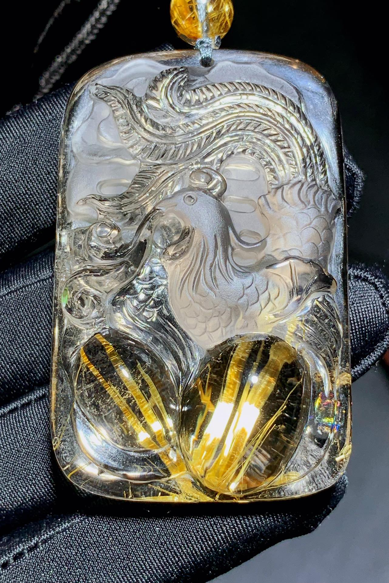 A0558 Exquisite Titanium Crystal Carved Phoenix Pendant