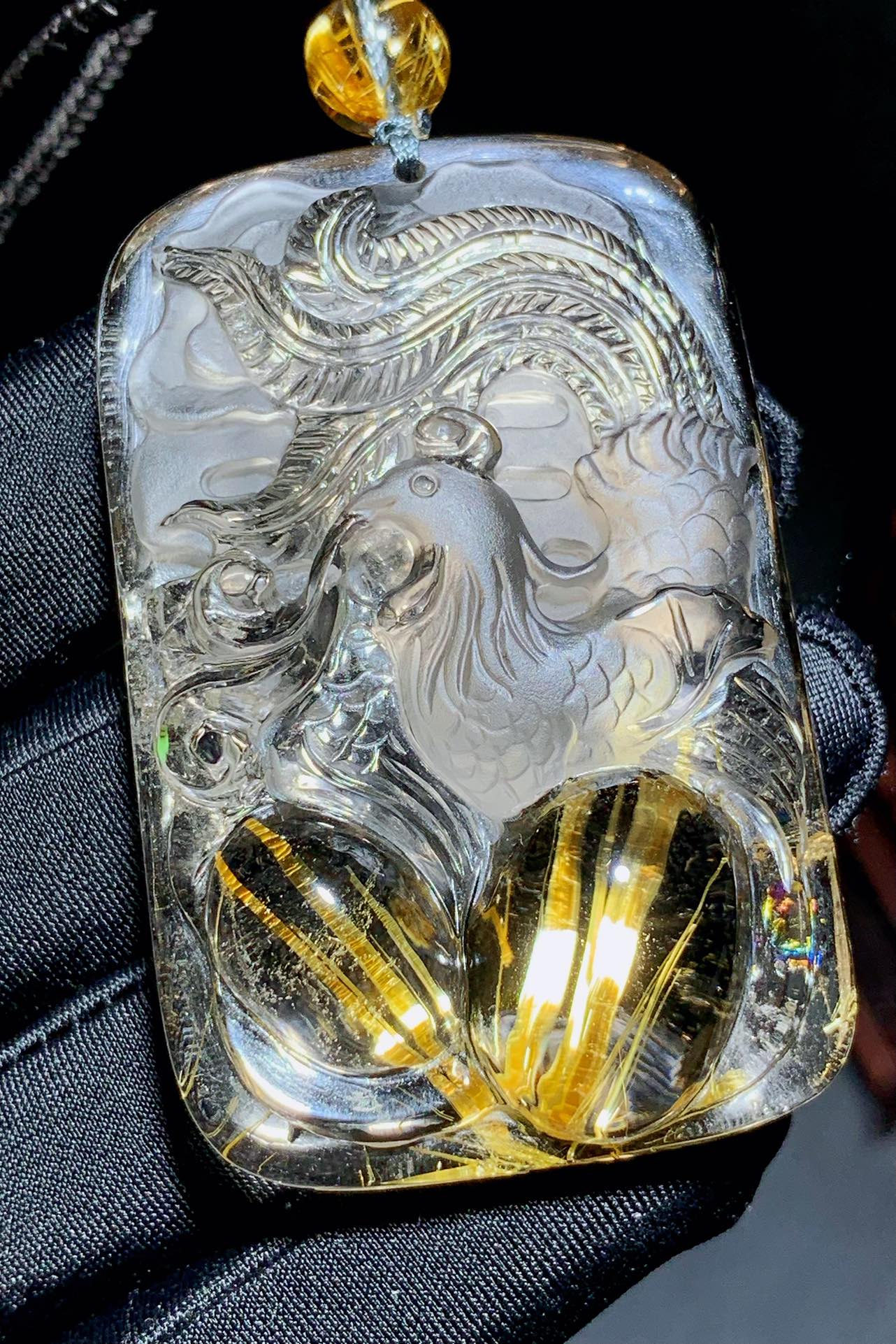 A0558 Exquisite Titanium Crystal Carved Phoenix Pendant