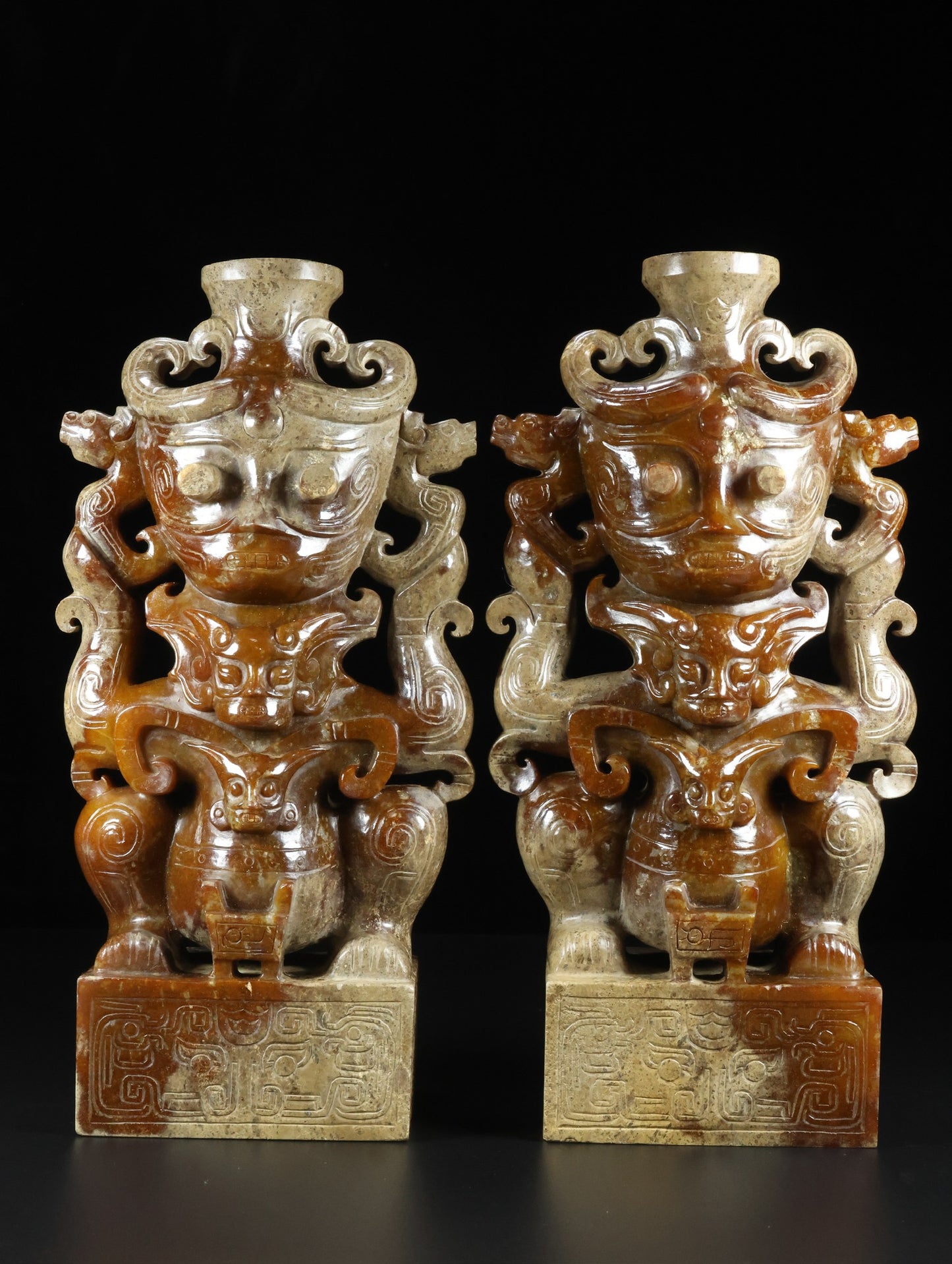 A0563 A Set Three Vintage Chinese Hetian Jade Carved Beast Figure Statue