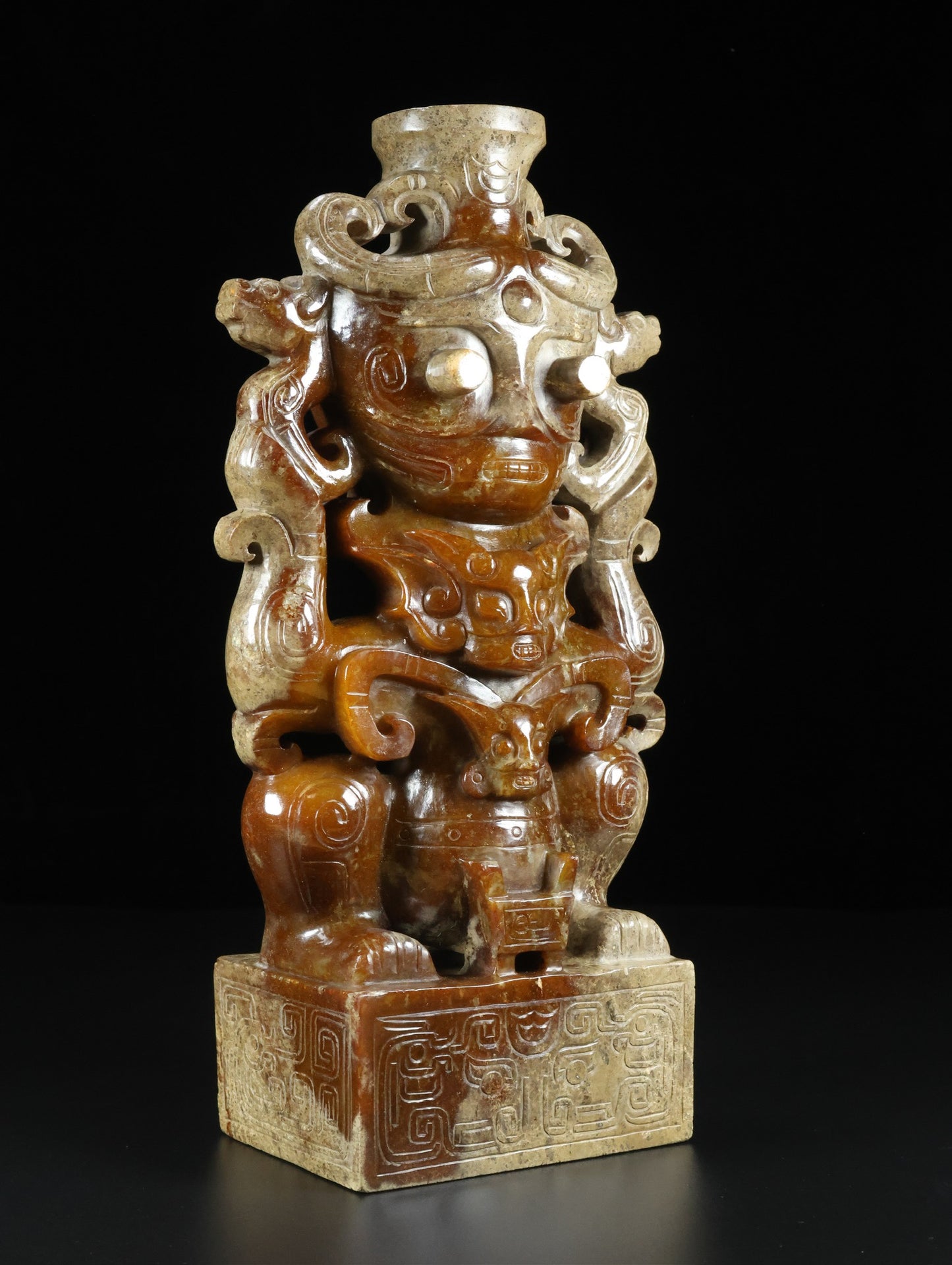 A0563 A Set Three Vintage Chinese Hetian Jade Carved Beast Figure Statue
