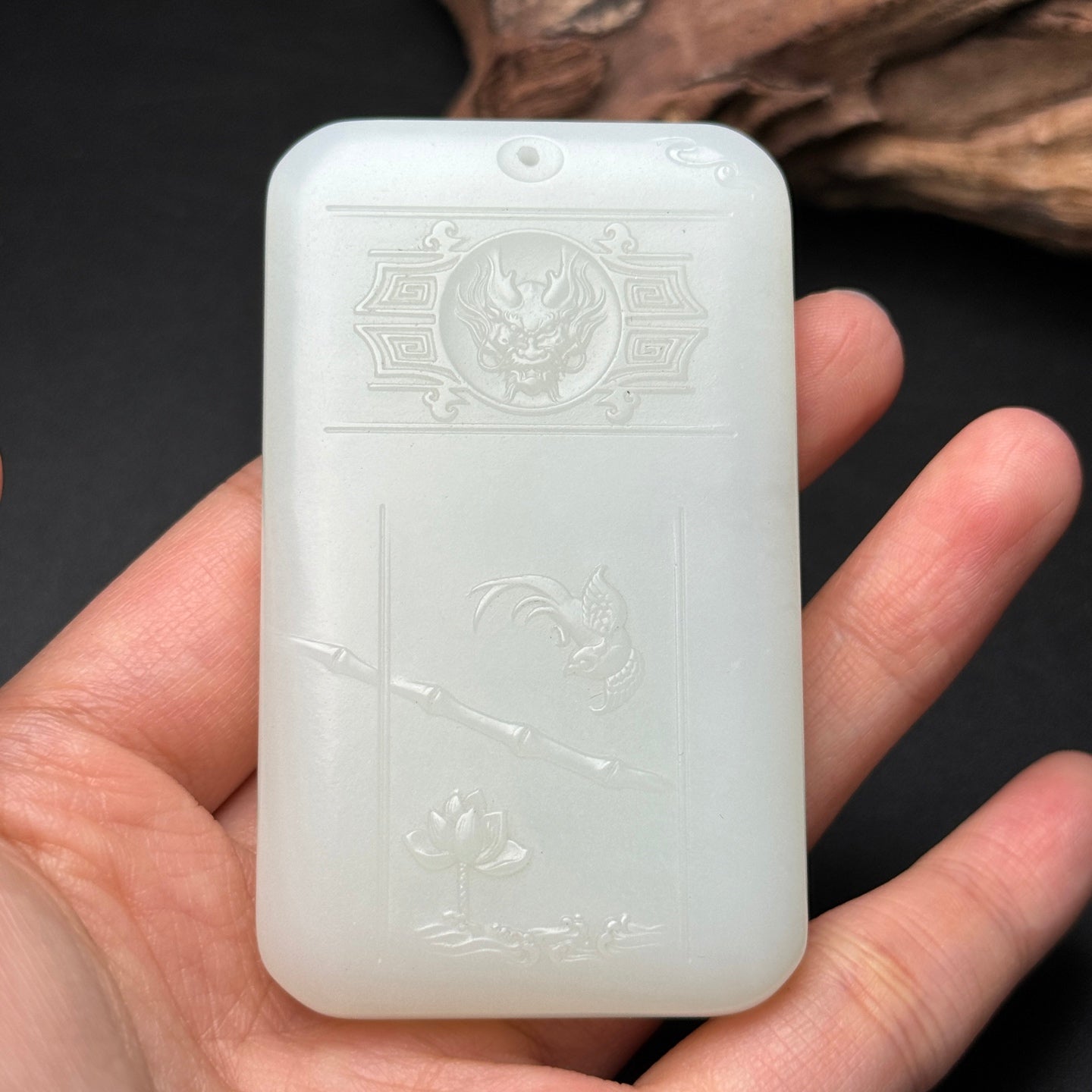 A0566 Superb Chinese White Hetian Jade Low Relief Kwan-yin Pendant