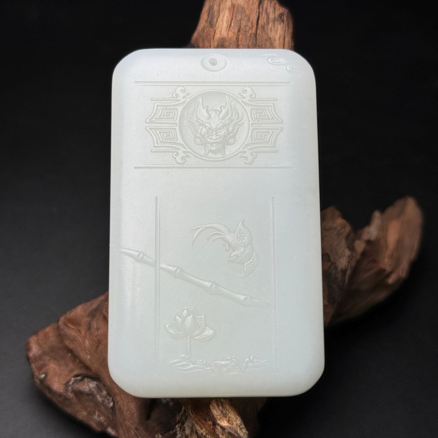 A0566 Superb Chinese White Hetian Jade Low Relief Kwan-yin Pendant