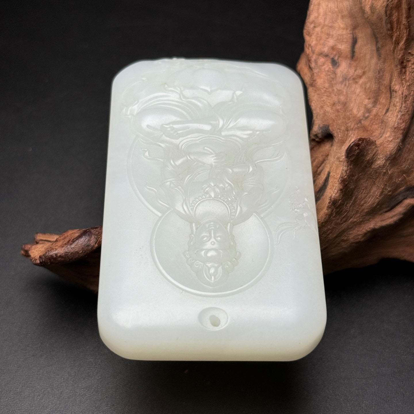 A0566 Superb Chinese White Hetian Jade Low Relief Kwan-yin Pendant