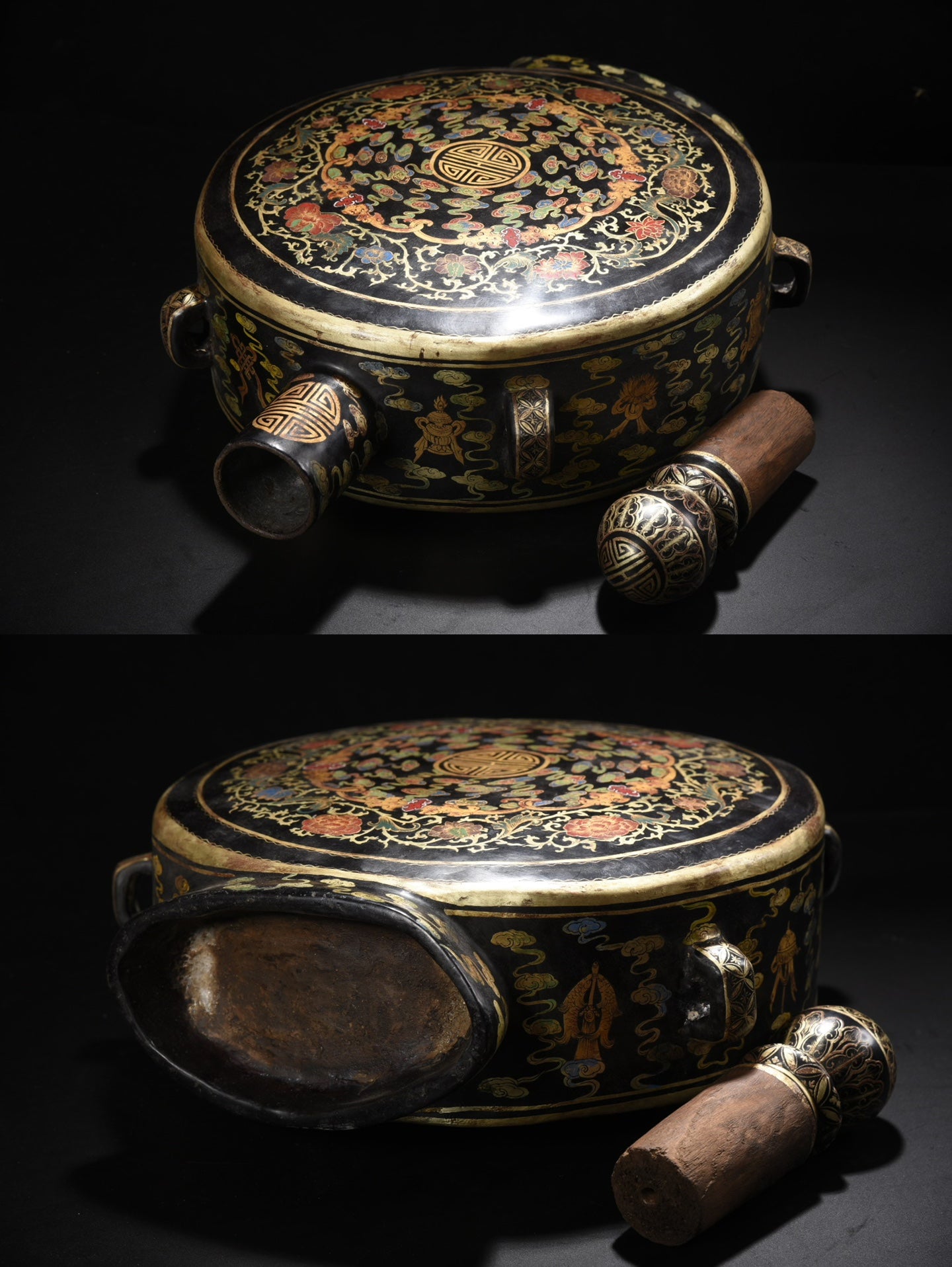 A0567 Chinese Gilt Gold Wooden-cored Lacquerware Flowers Design Vase