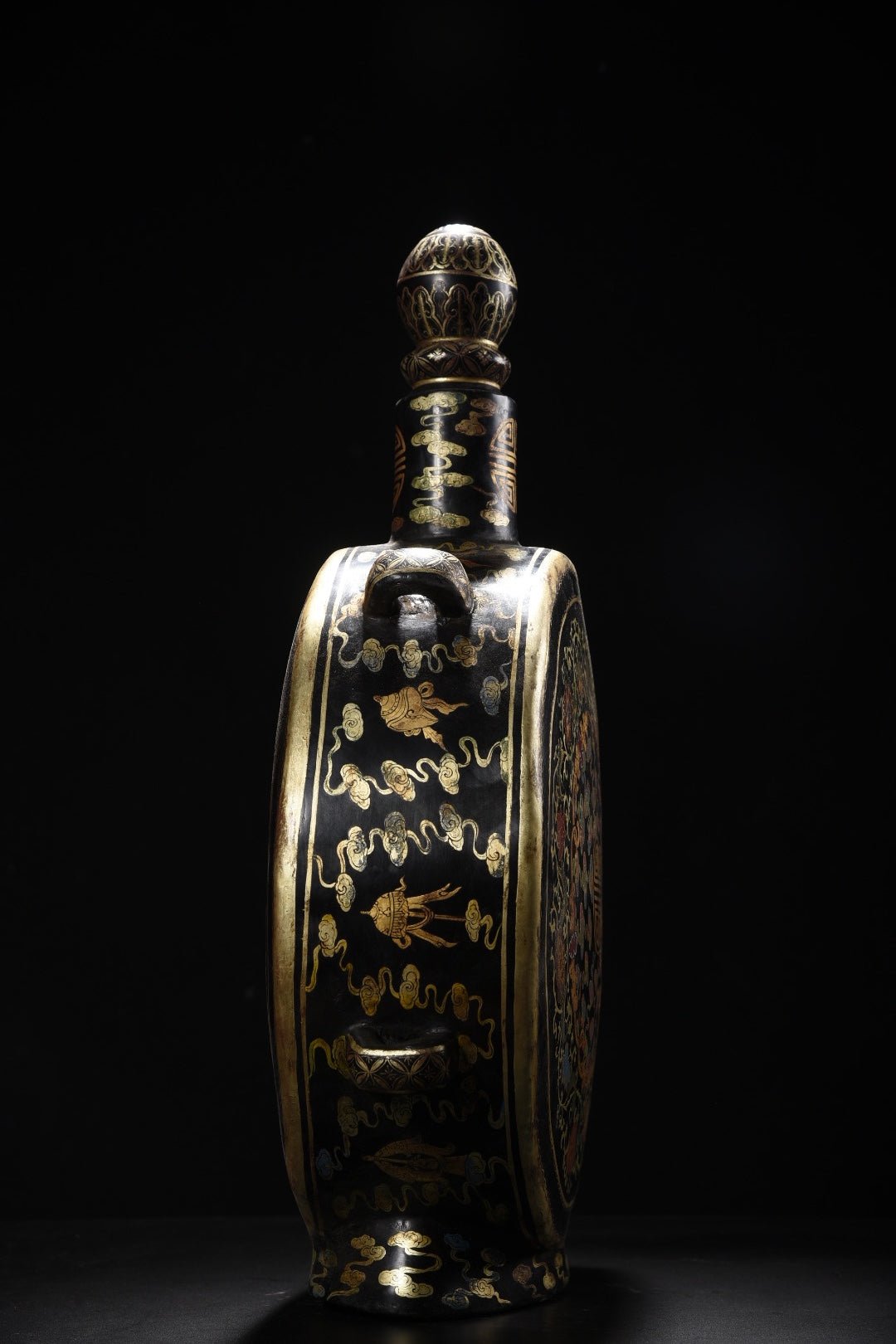 A0567 Chinese Gilt Gold Wooden-cored Lacquerware Flowers Design Vase