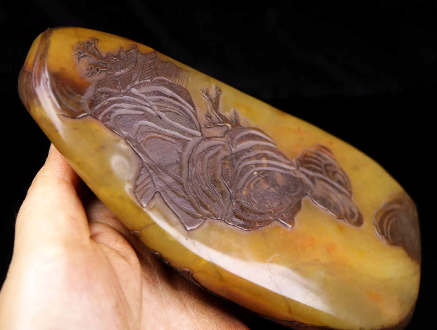 A0577 A Set Three Chinese Black Skin Shoushan Stone Low Relief Sages Meeting Seal Statue