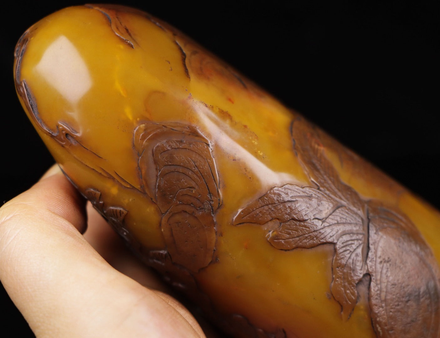 A0577 A Set Three Chinese Black Skin Shoushan Stone Low Relief Sages Meeting Seal Statue
