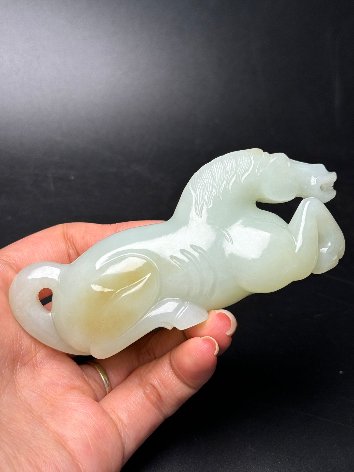A0579 Superb Chinese White Hetian Jade Carved Fortune Horse Statue
