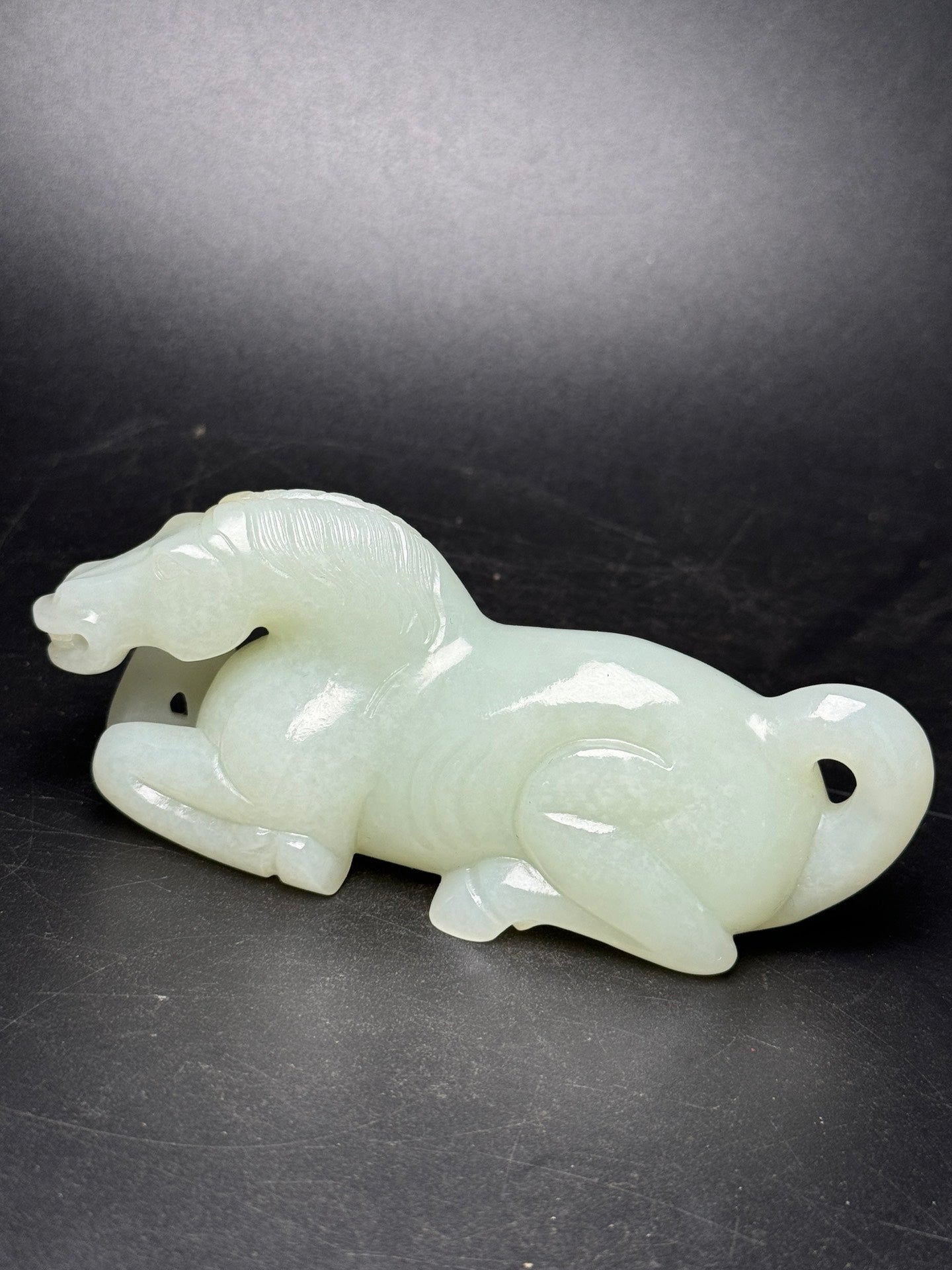 A0579 Superb Chinese White Hetian Jade Carved Fortune Horse Statue