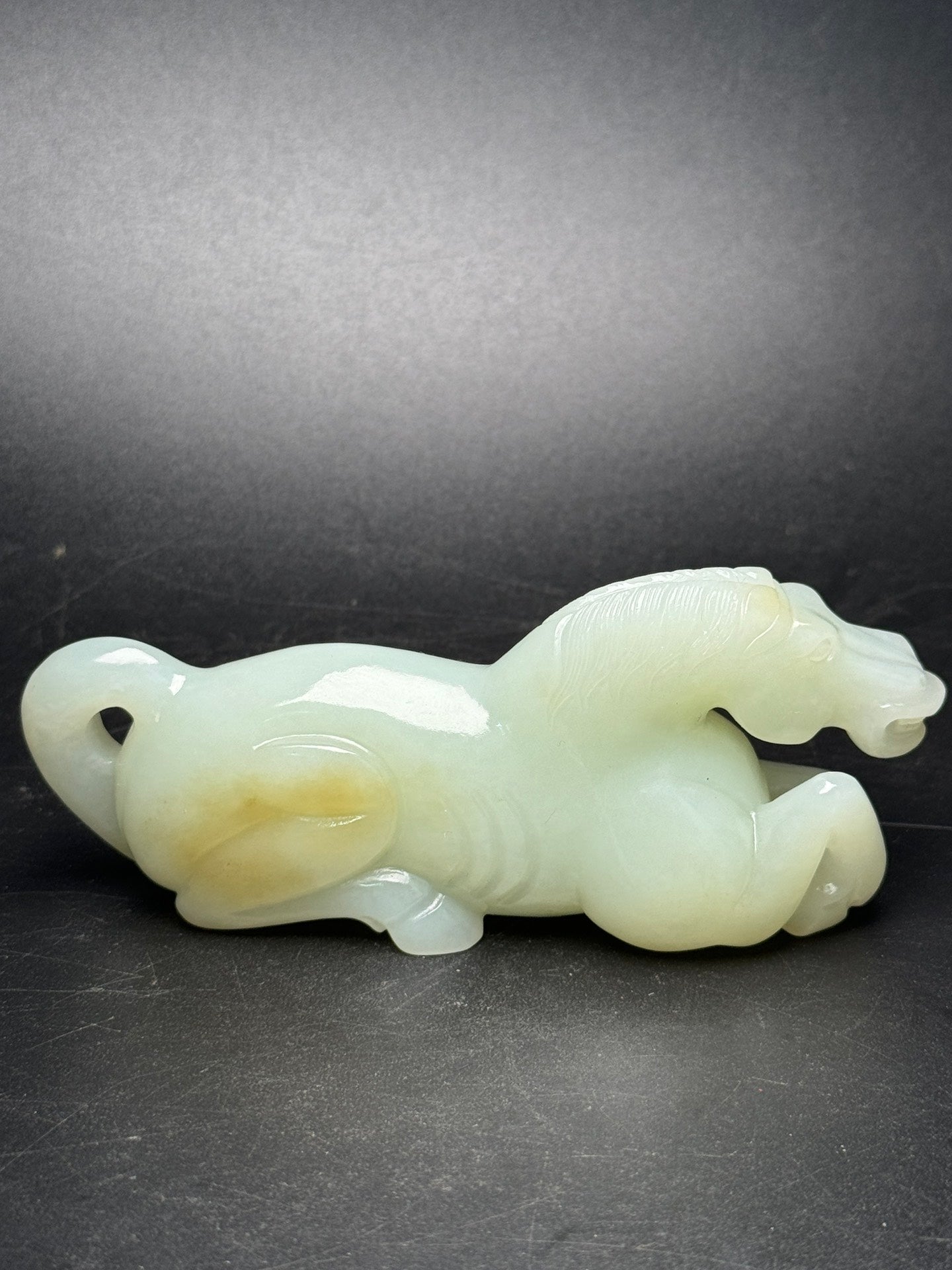 A0579 Superb Chinese White Hetian Jade Carved Fortune Horse Statue