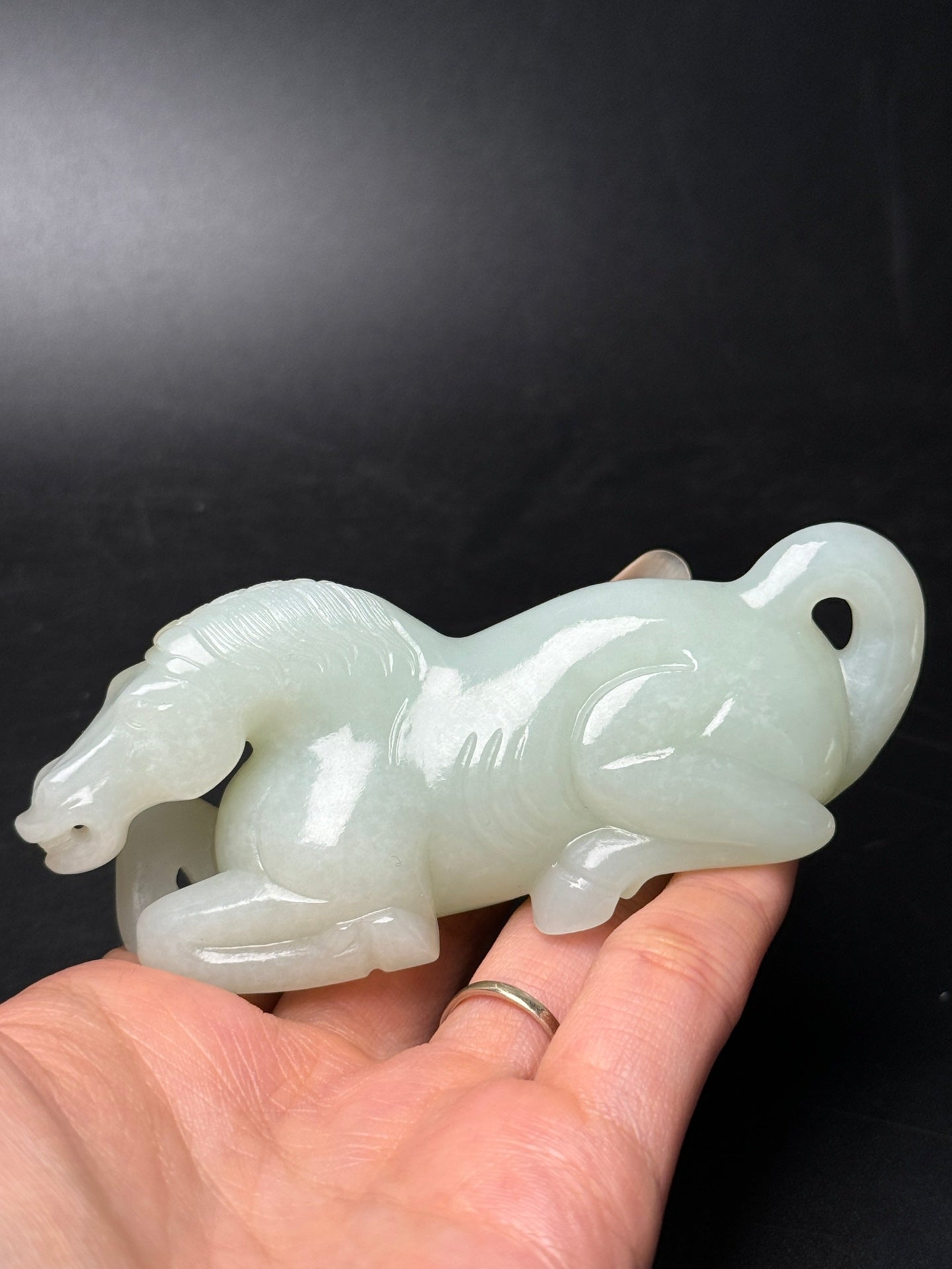 A0579 Superb Chinese White Hetian Jade Carved Fortune Horse Statue
