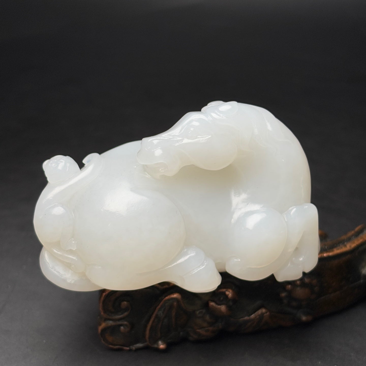 A0584 Superb Chinese White Hetian Jade Carved Horse & Monkey Statue/Pendant