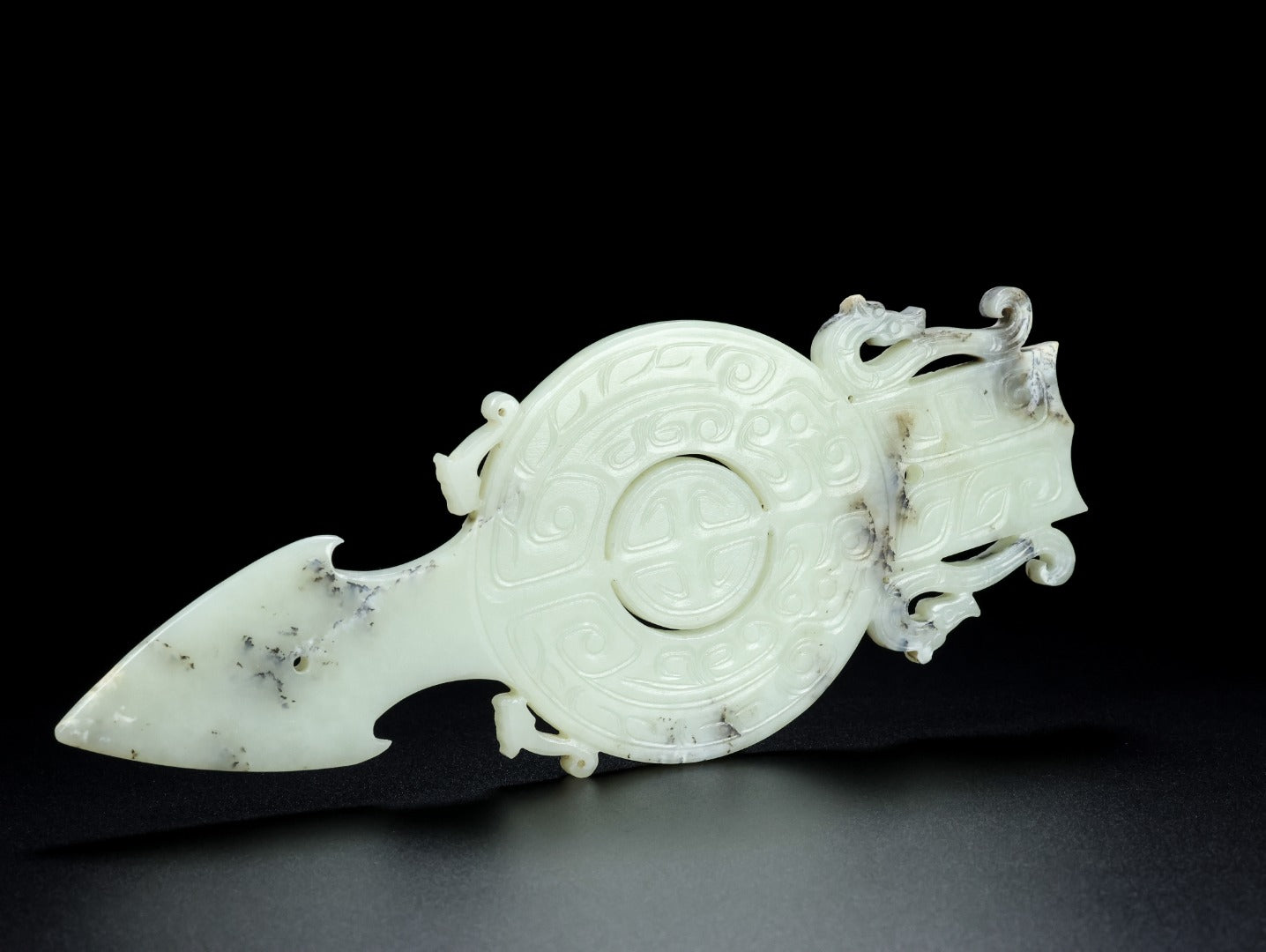 A0594 Vintage Chinese Hetian Jade Fortune Dragon Jade Bi
