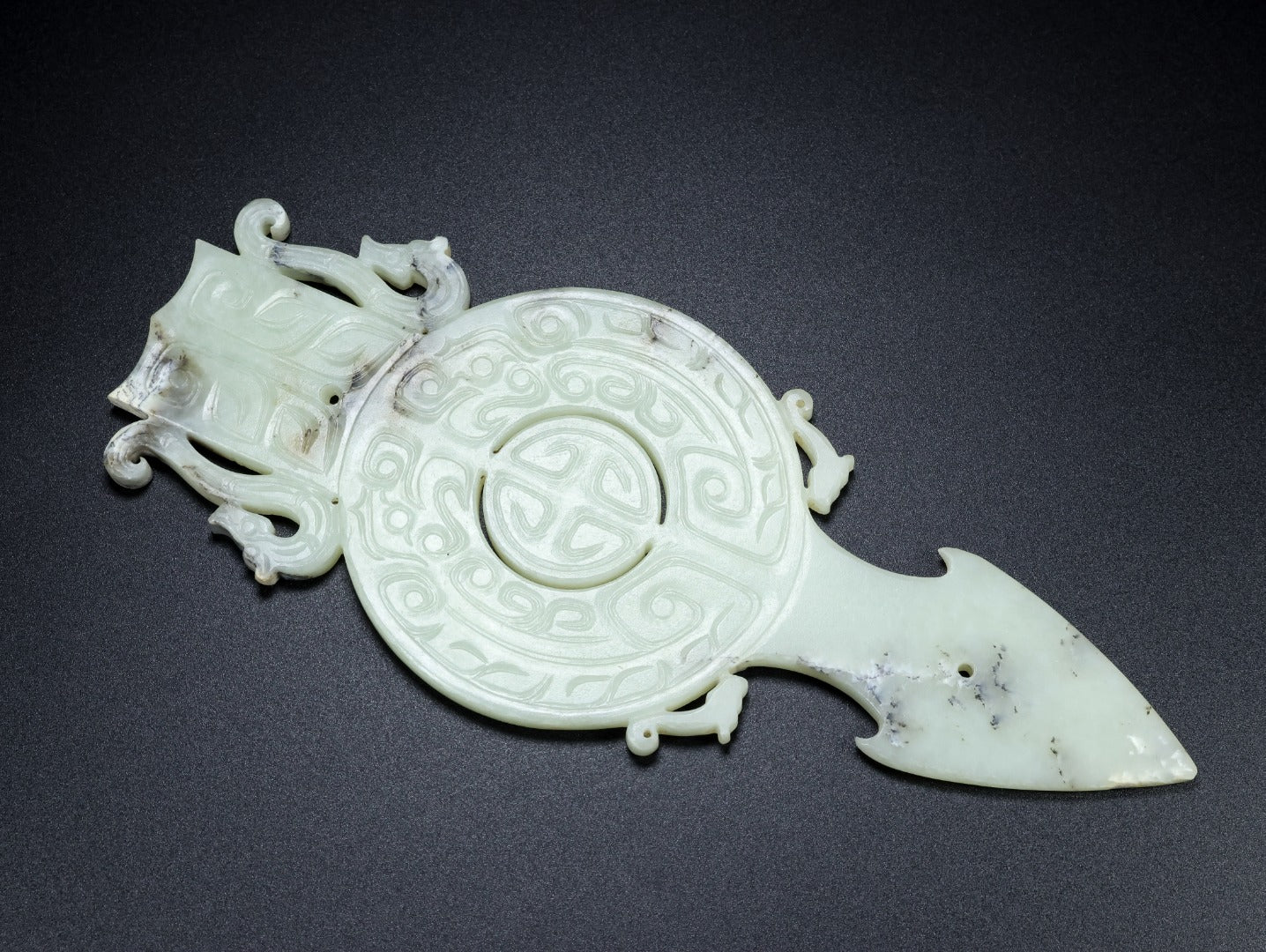 A0594 Vintage Chinese Hetian Jade Fortune Dragon Jade Bi