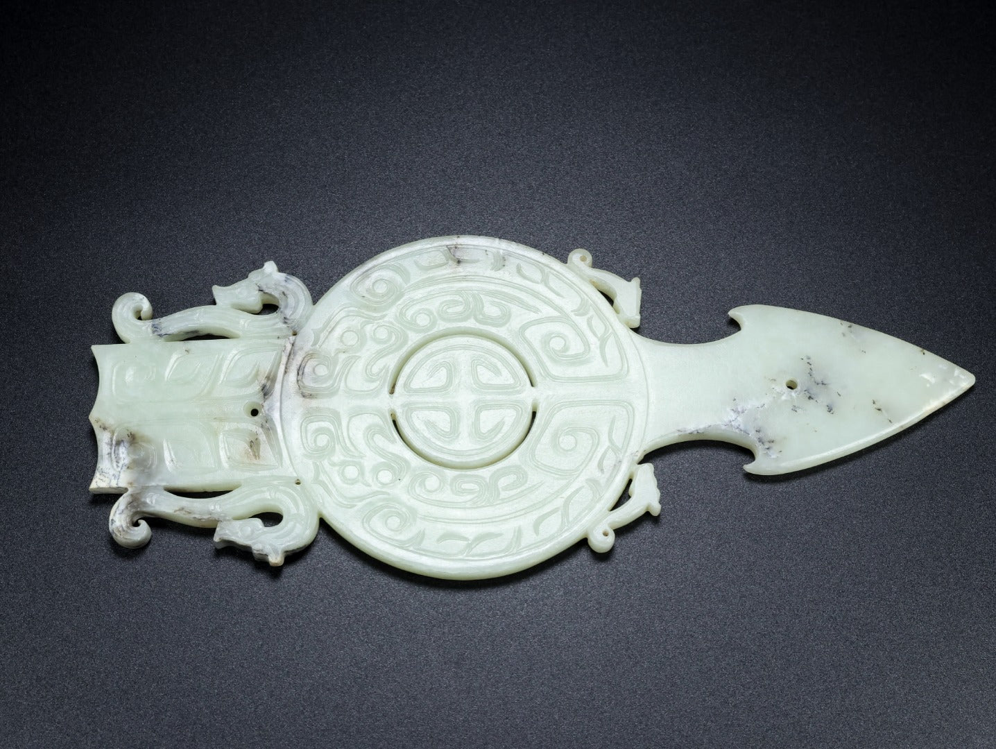 A0594 Vintage Chinese Hetian Jade Fortune Dragon Jade Bi