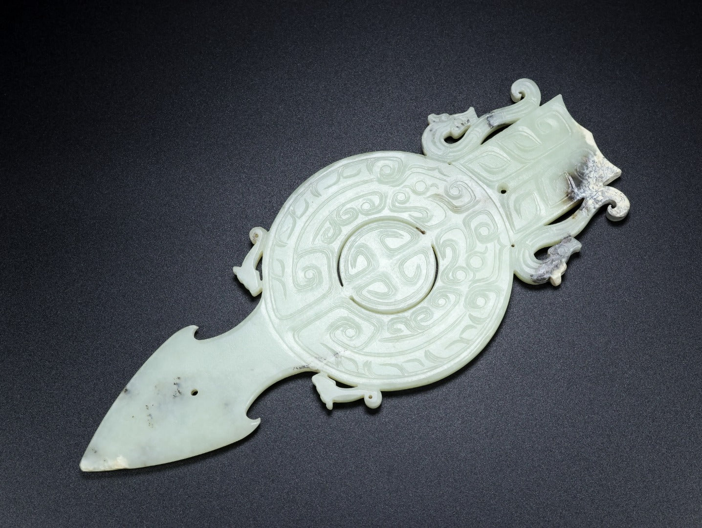A0594 Vintage Chinese Hetian Jade Fortune Dragon Jade Bi