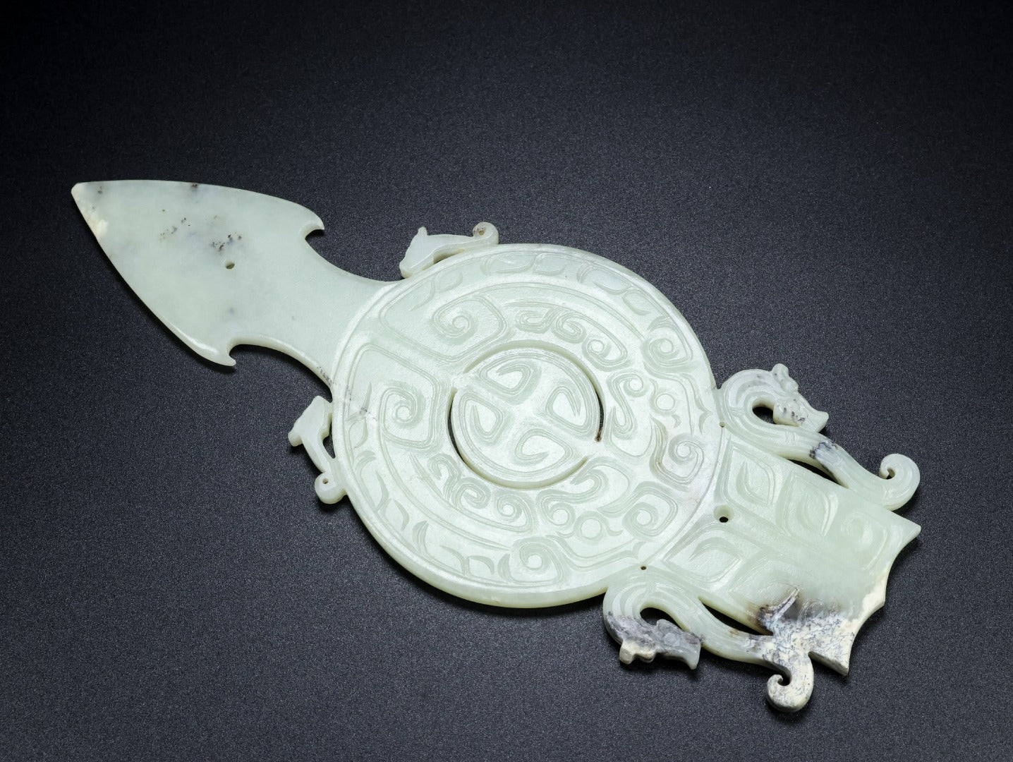 A0594 Vintage Chinese Hetian Jade Fortune Dragon Jade Bi