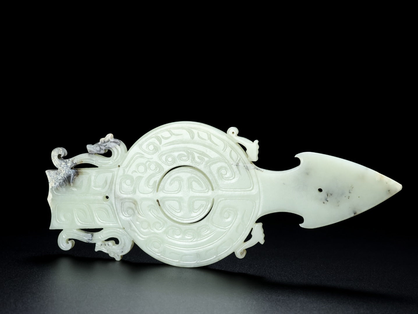 A0594 Vintage Chinese Hetian Jade Fortune Dragon Jade Bi