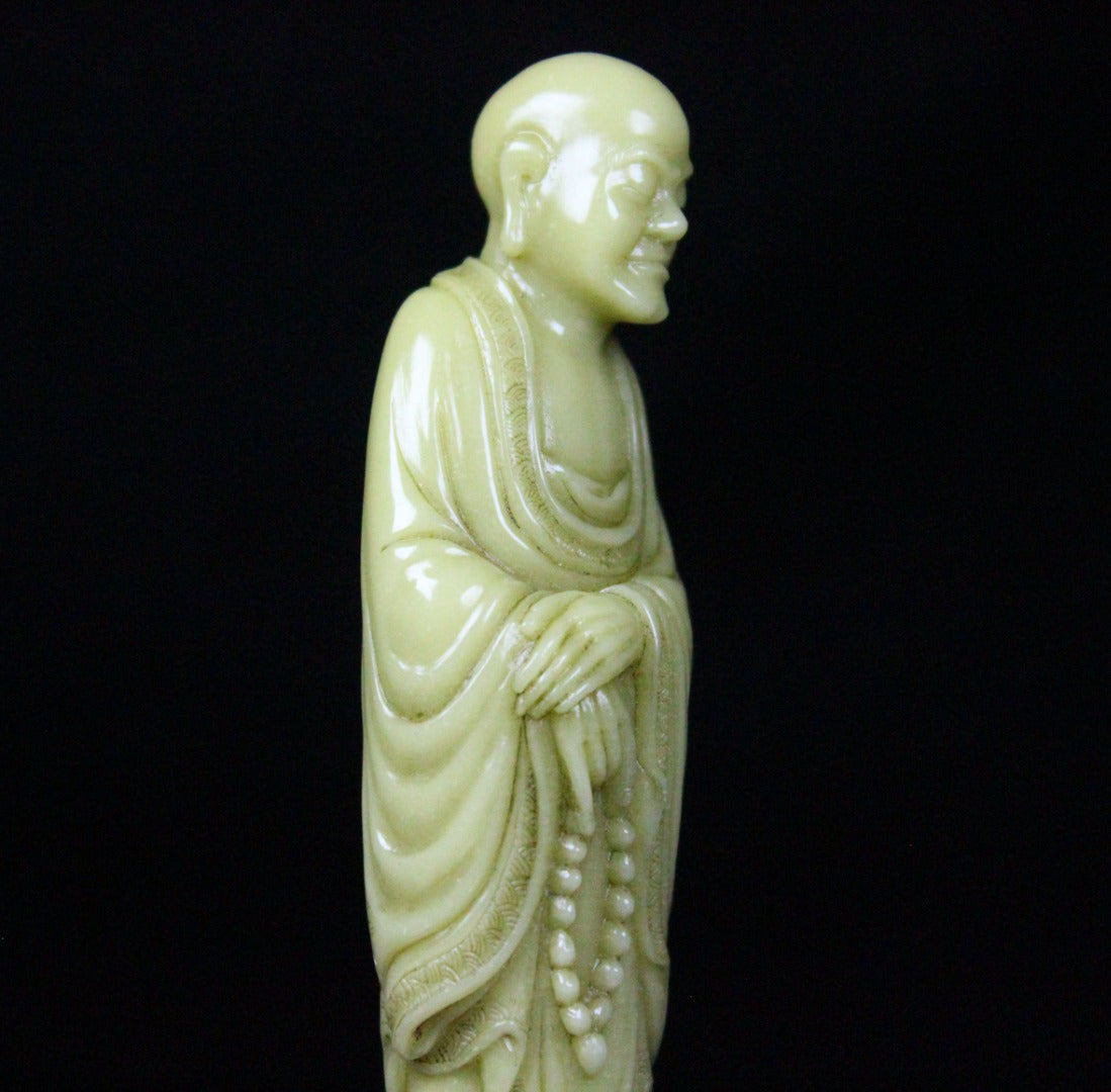 A0595 A Pair Chinese Shoushan Stone Carved Arhat Statue