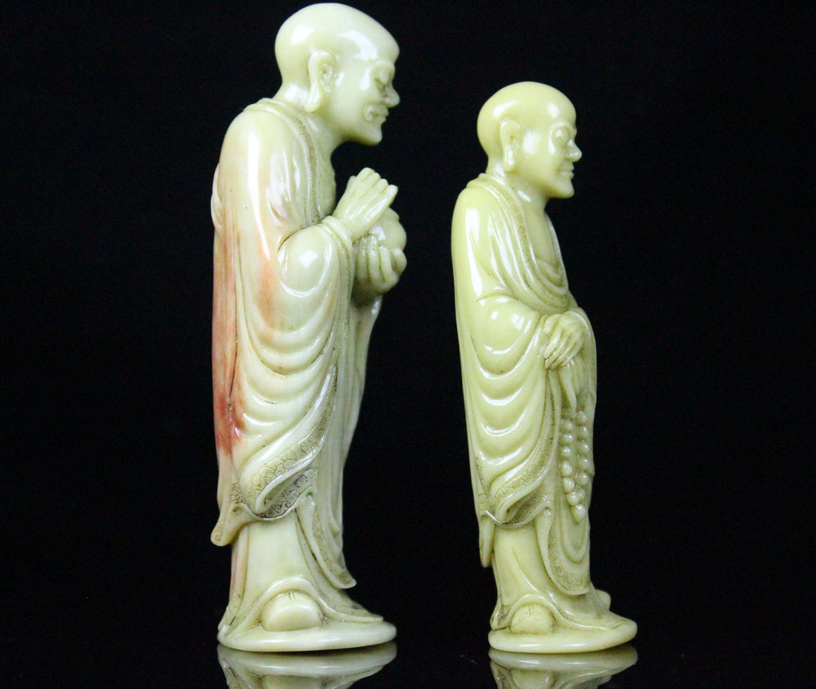 A0595 A Pair Chinese Shoushan Stone Carved Arhat Statue