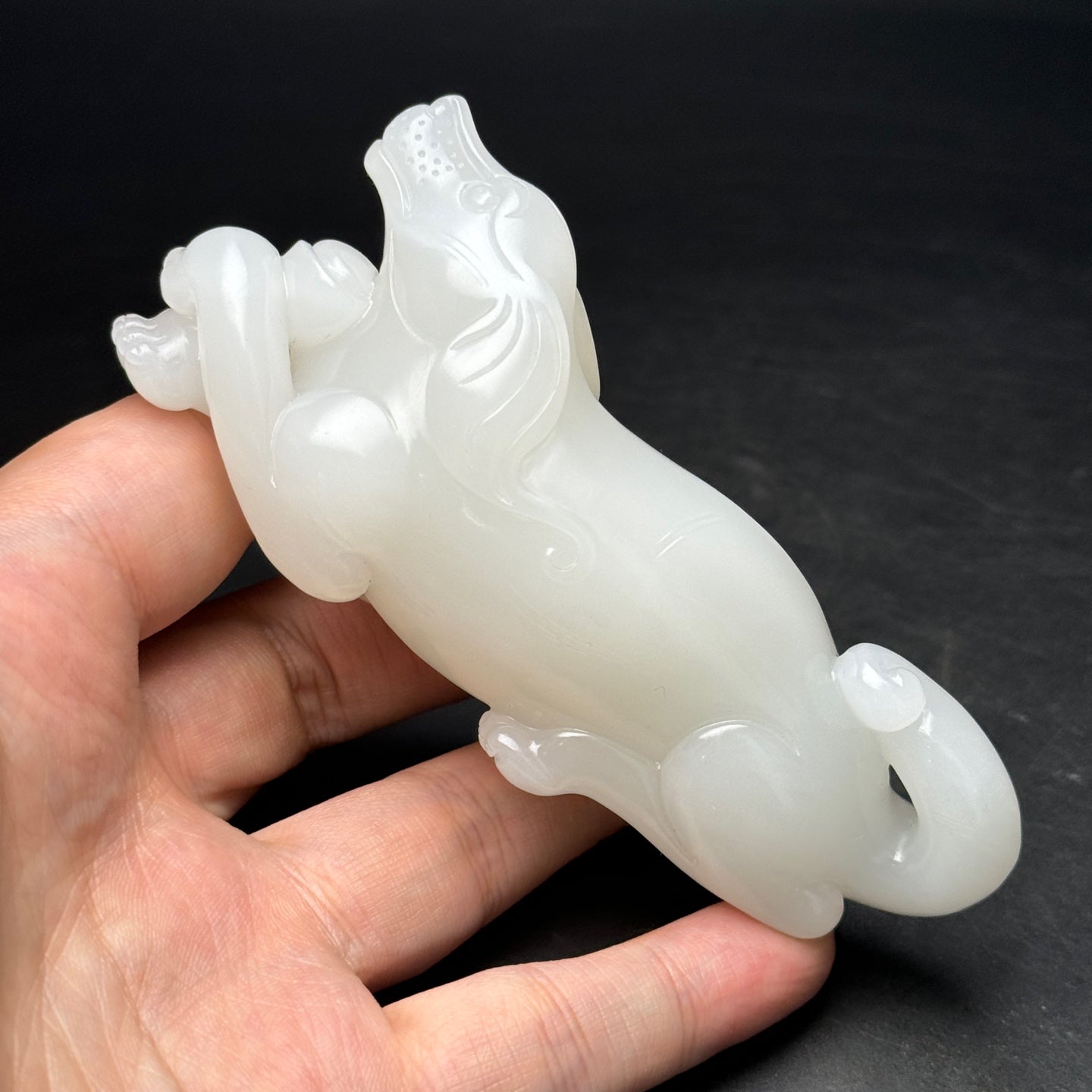 A0599 Superb Chinese White Hetian Jade Carved Dog Statue/Pendant