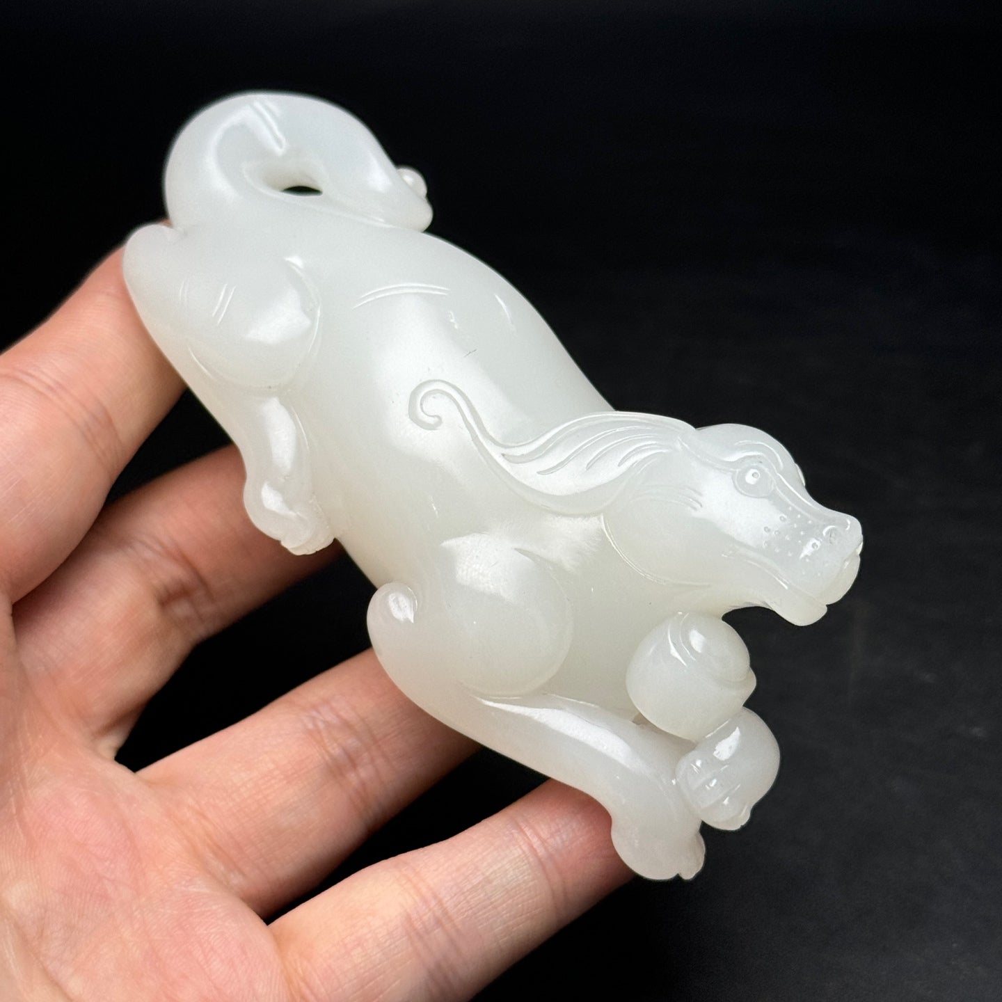 A0599 Superb Chinese White Hetian Jade Carved Dog Statue/Pendant