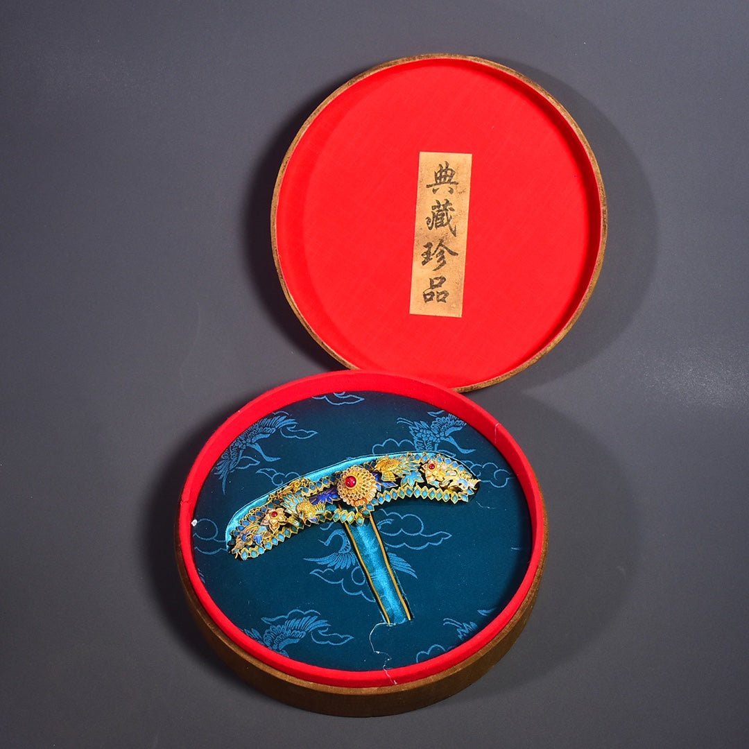 A0600 Exquisite Gold Wires Enamel Inlay Gem Hairpin