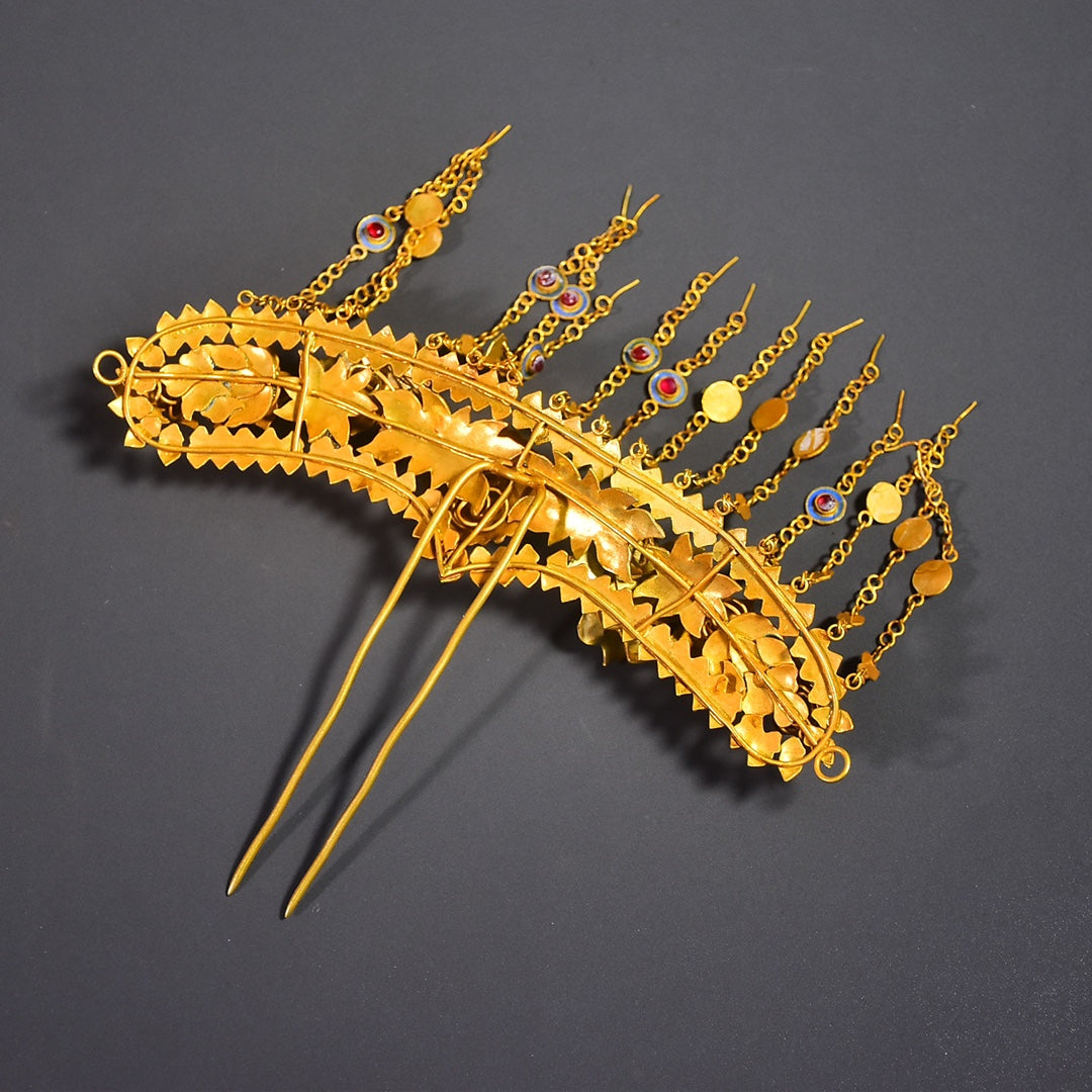 A0600 Exquisite Gold Wires Enamel Inlay Gem Hairpin