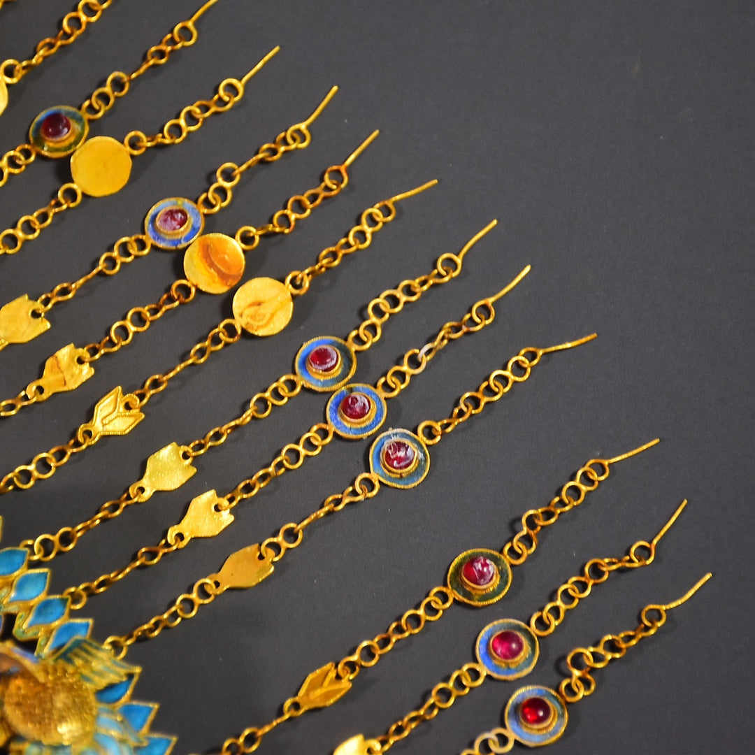A0600 Exquisite Gold Wires Enamel Inlay Gem Hairpin