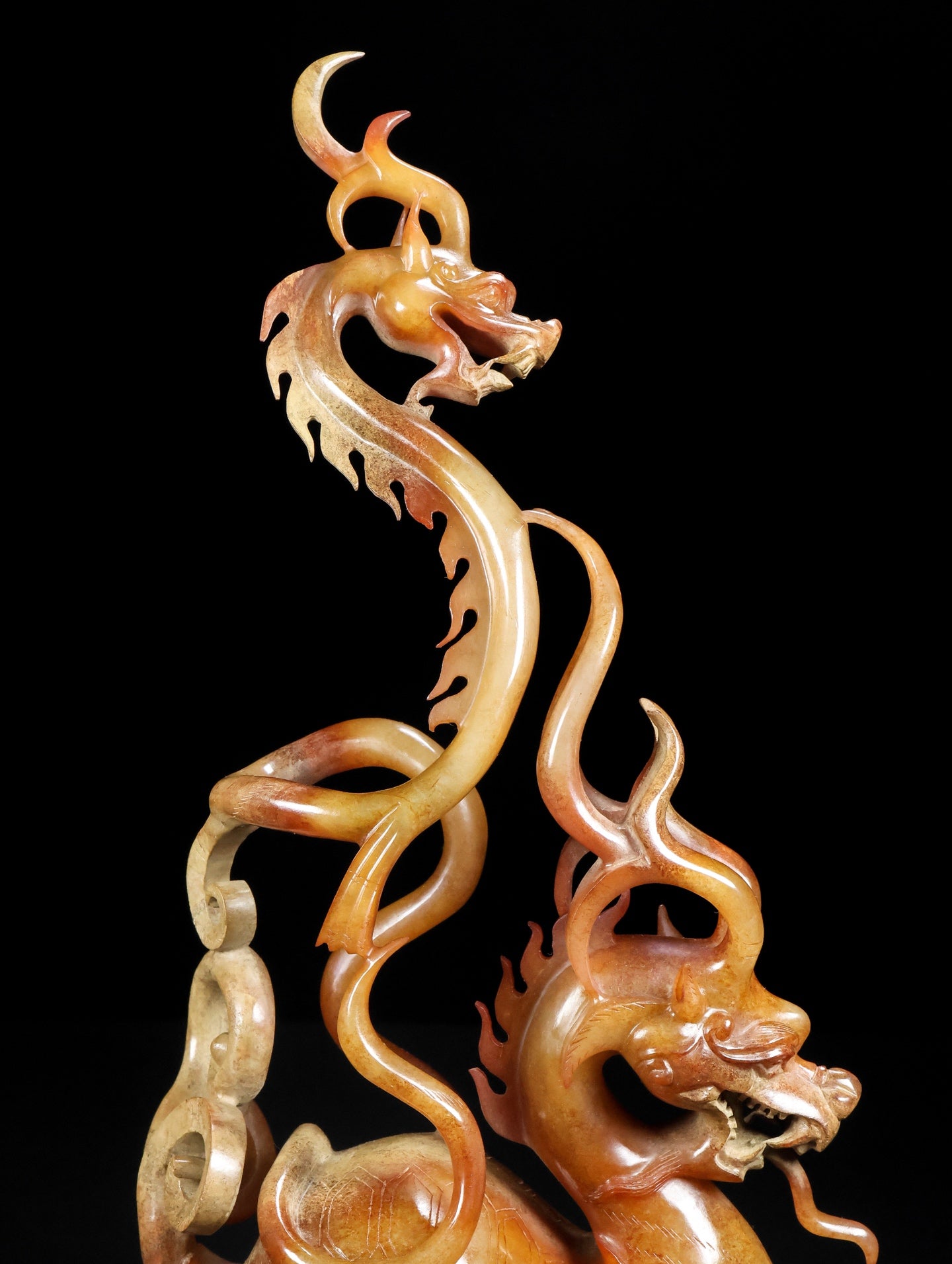 A0606 Superb Vintage Chinese Hetian Jade Carved Dragon Turtle & Dragon Statue