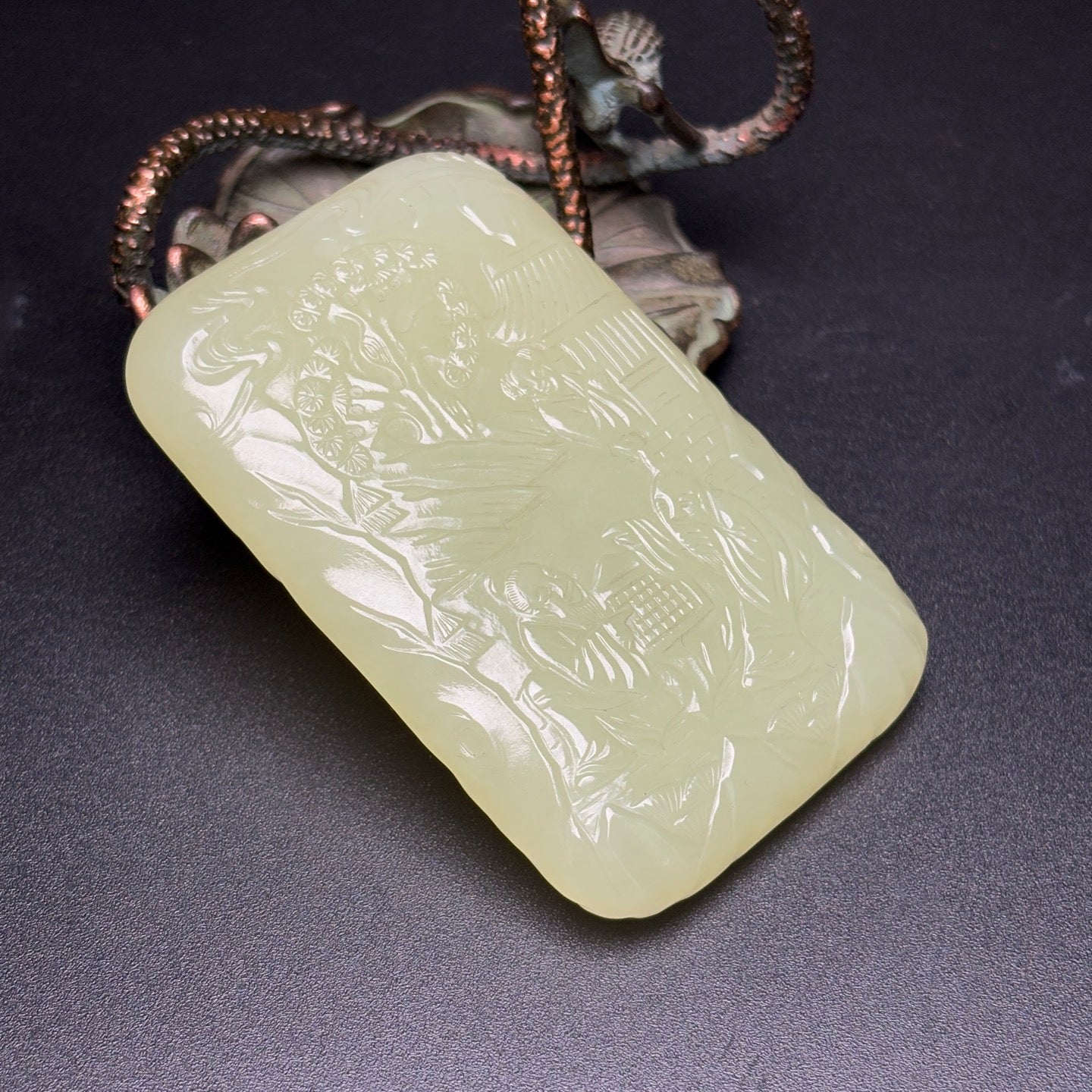 A0609 Chinese Natural Hetian Jade Low Relief Playing Chess Old Men Pendant
