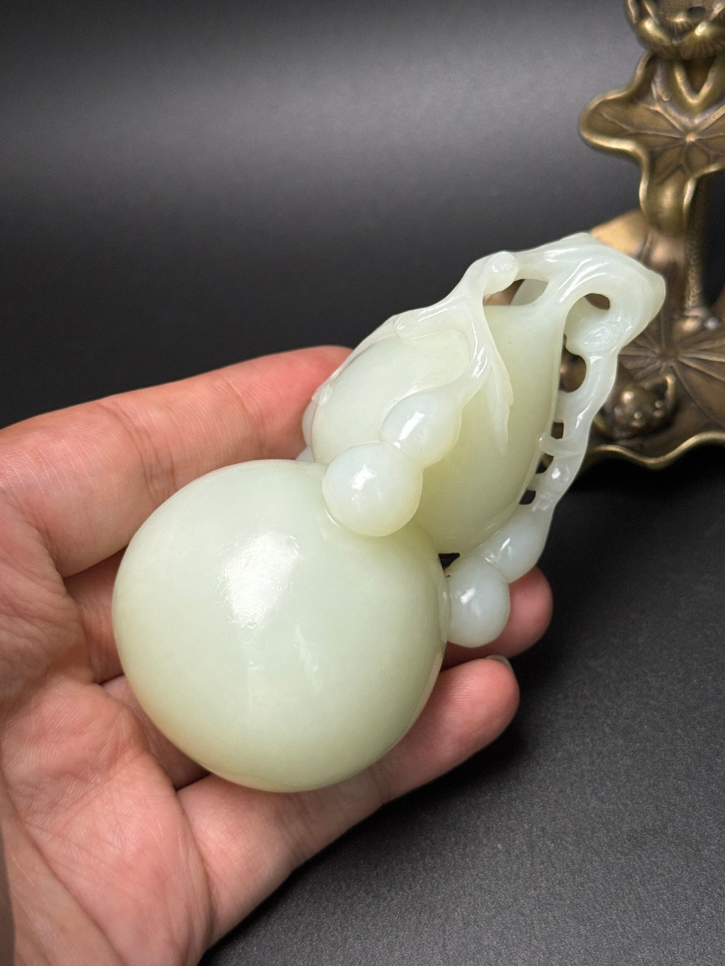 A0610 Superb Chinese White Hetian Jade Carved Gourd Pednant/Statue